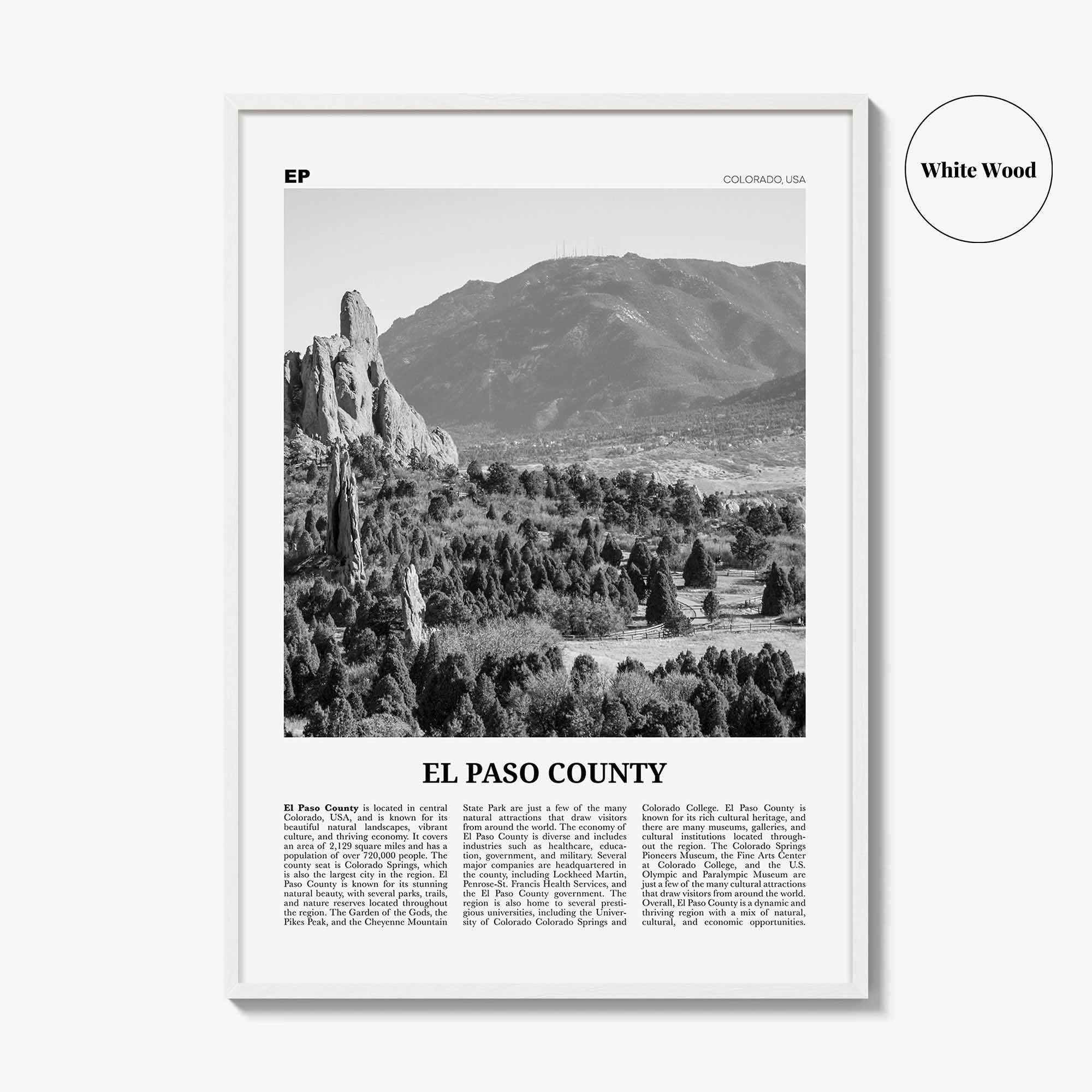 El Paso County Print Black and White, El Paso County Wall Art, El Paso County Poster, El Paso County Photo, El Paso Wall Décor, El Paso Map