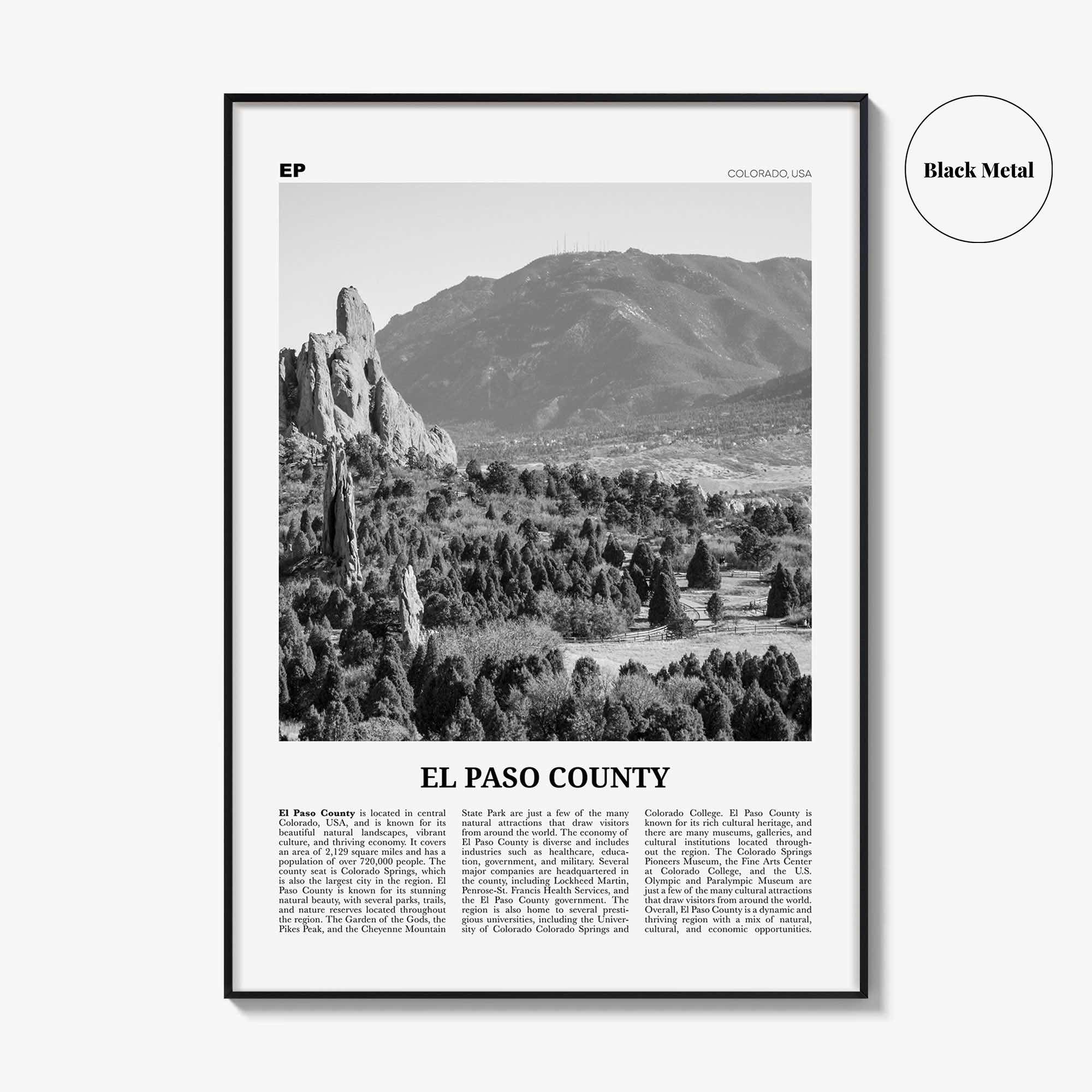 El Paso County Print Black and White, El Paso County Wall Art, El Paso County Poster, El Paso County Photo, El Paso Wall Décor, El Paso Map