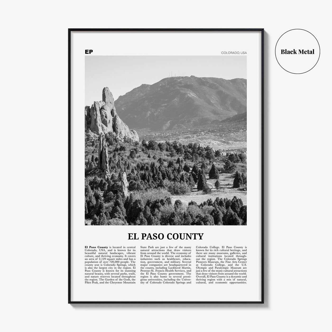 El Paso County Print Black and White, El Paso County Wall Art, El Paso County Poster, El Paso County Photo, El Paso Wall Décor, El Paso Map