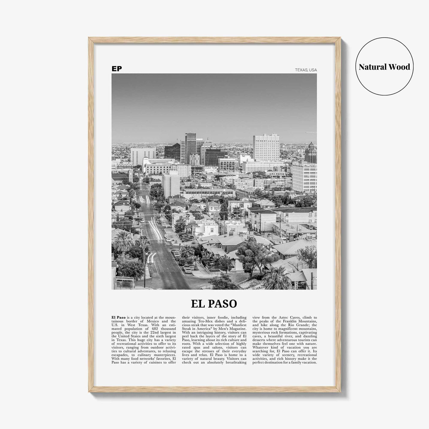 El Paso Print Black and White No 1, El Paso Wall Art, El Paso Poster, El Paso Photo, El Paso Wall Décor, Texas, USA, United States