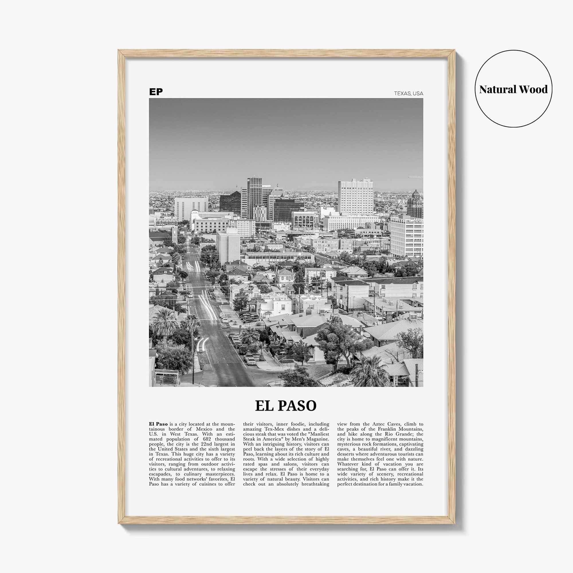 El Paso Print Black and White No 1, El Paso Wall Art, El Paso Poster, El Paso Photo, El Paso Wall Décor, Texas, USA, United States