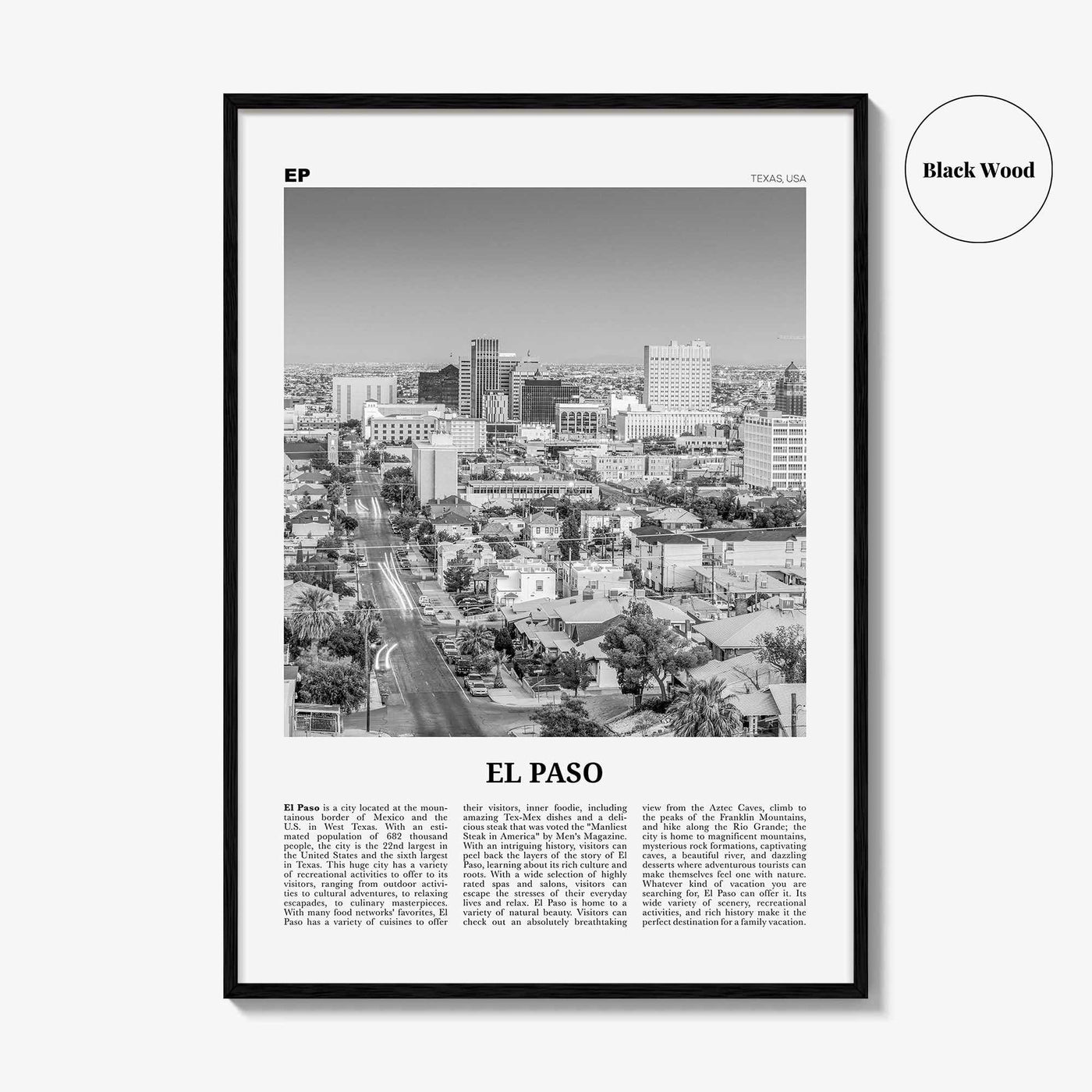 El Paso Print Black and White No 1, El Paso Wall Art, El Paso Poster, El Paso Photo, El Paso Wall Décor, Texas, USA, United States