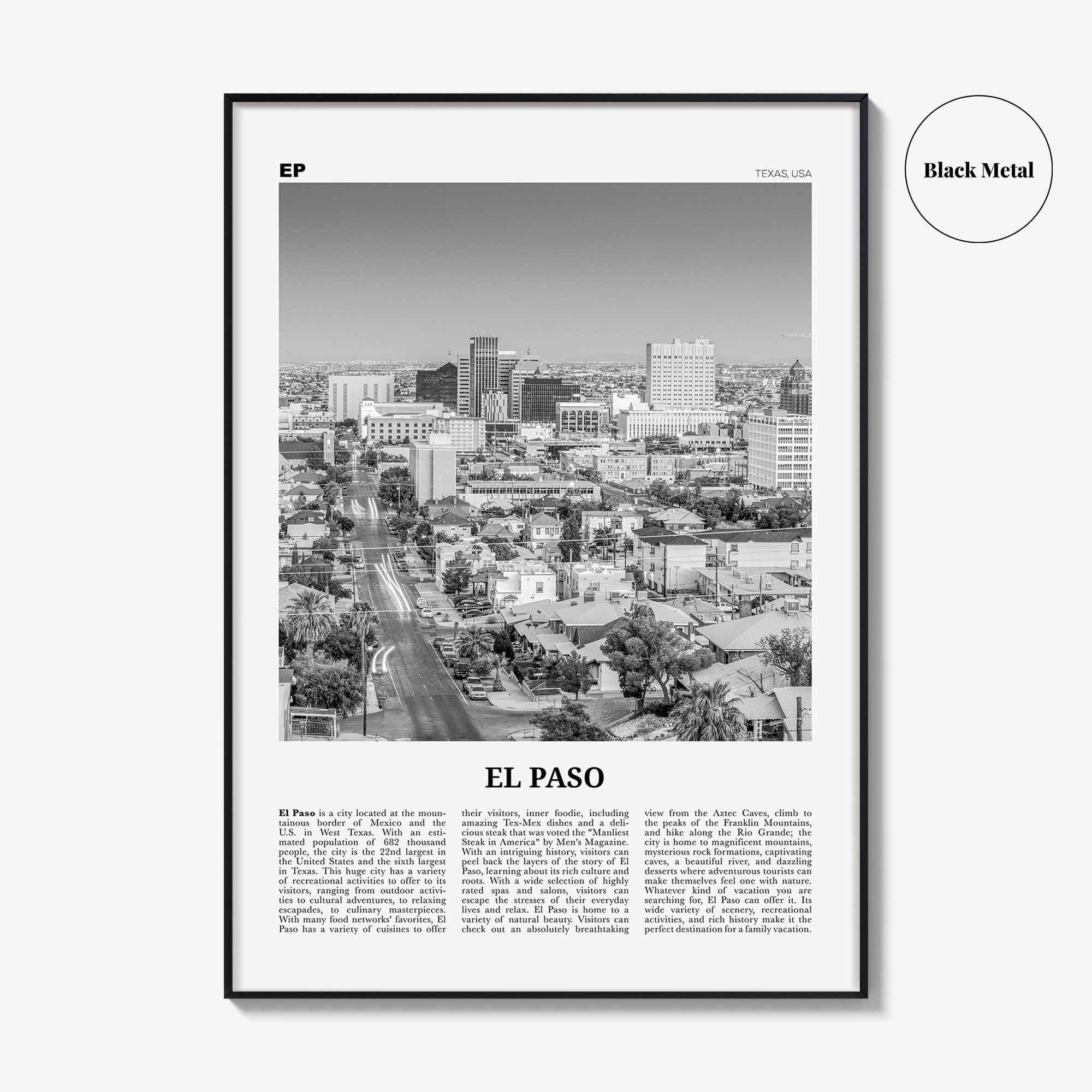 El Paso Print Black and White No 1, El Paso Wall Art, El Paso Poster, El Paso Photo, El Paso Wall Décor, Texas, USA, United States