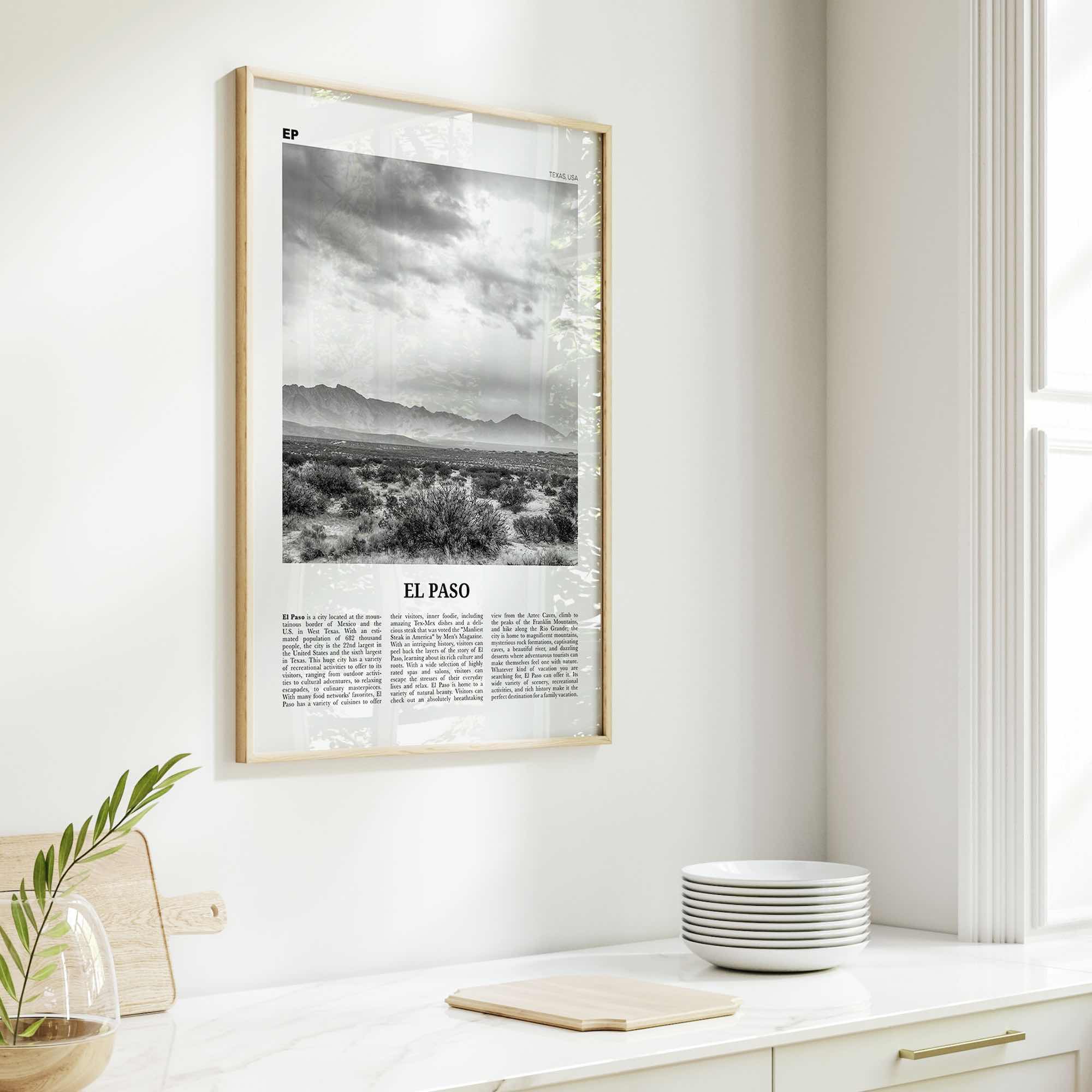 El Paso Print Black and White No 2, El Paso Wall Art, El Paso Poster, El Paso Photo, El Paso Wall Décor, Texas, USA, United States