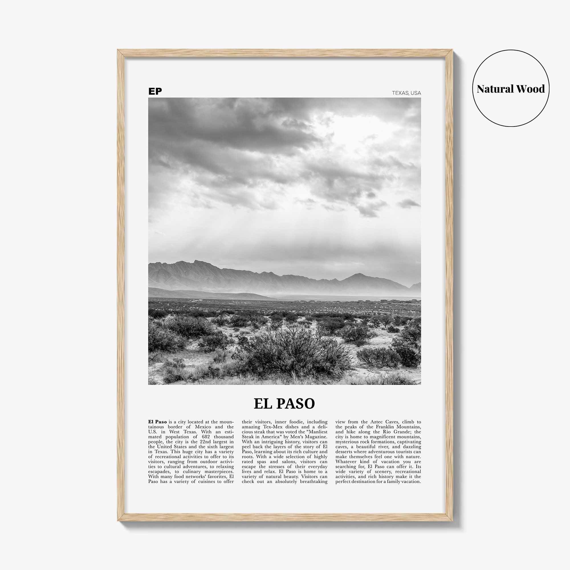 El Paso Print Black and White No 2, El Paso Wall Art, El Paso Poster, El Paso Photo, El Paso Wall Décor, Texas, USA, United States