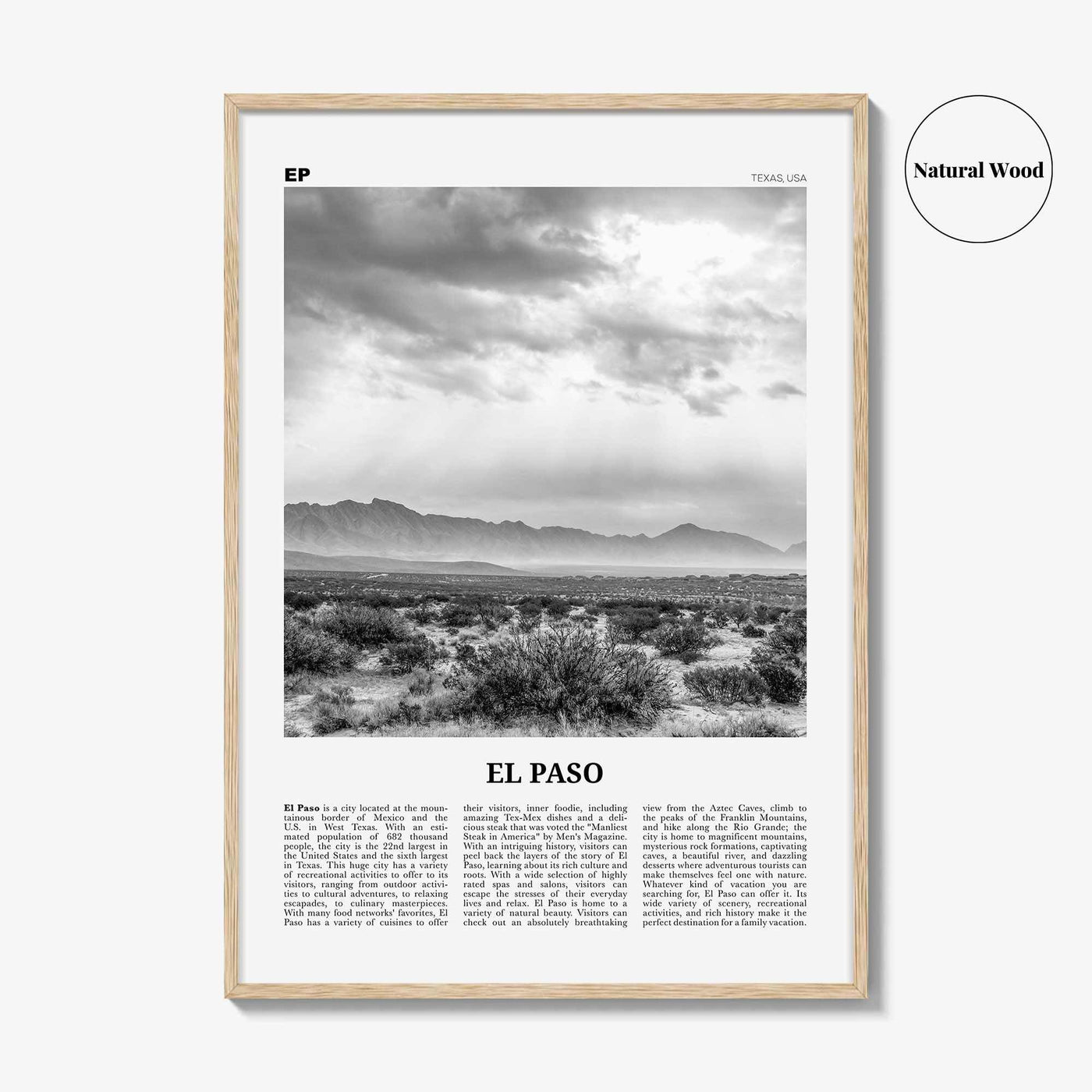 El Paso Print Black and White No 2, El Paso Wall Art, El Paso Poster, El Paso Photo, El Paso Wall Décor, Texas, USA, United States