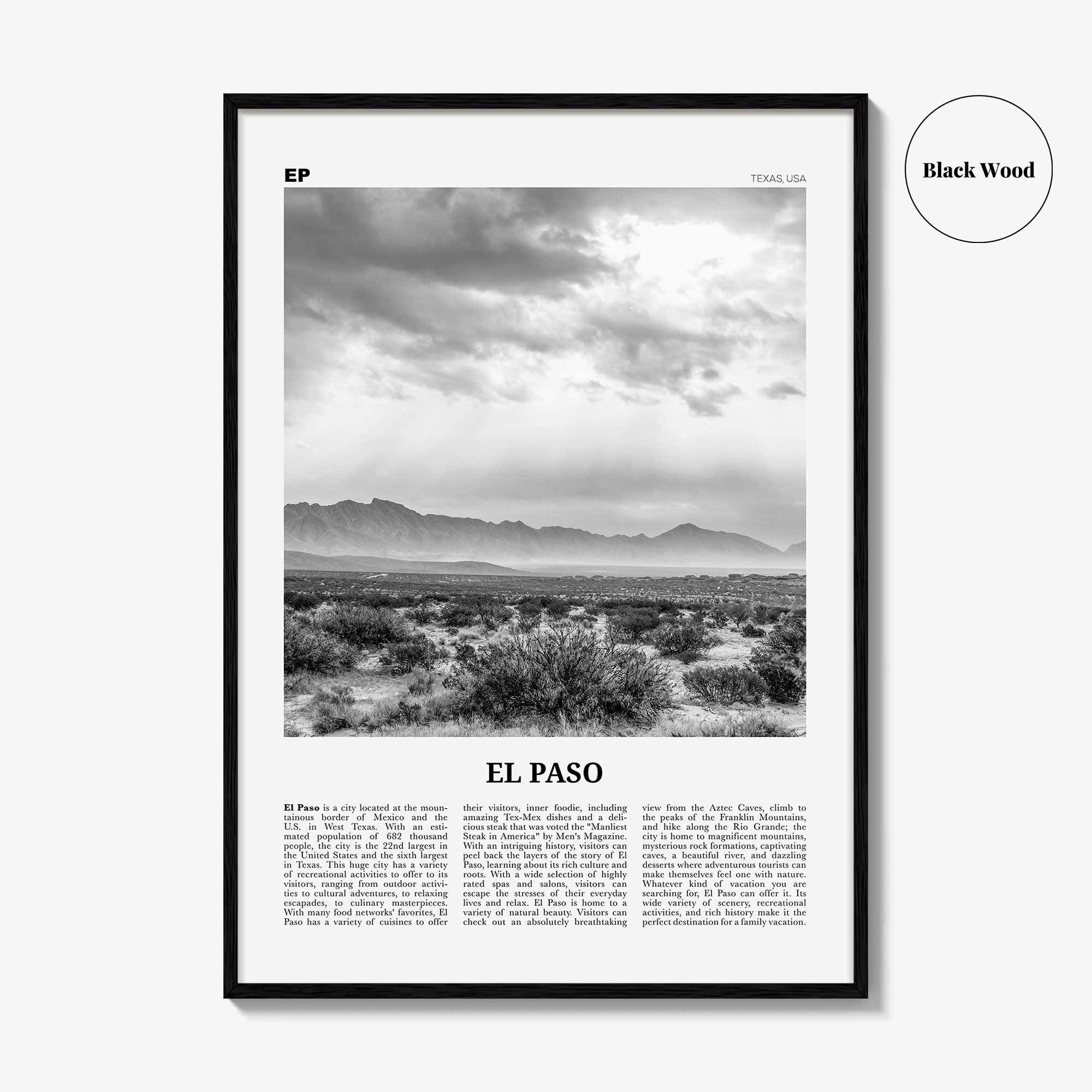 El Paso Print Black and White No 2, El Paso Wall Art, El Paso Poster, El Paso Photo, El Paso Wall Décor, Texas, USA, United States