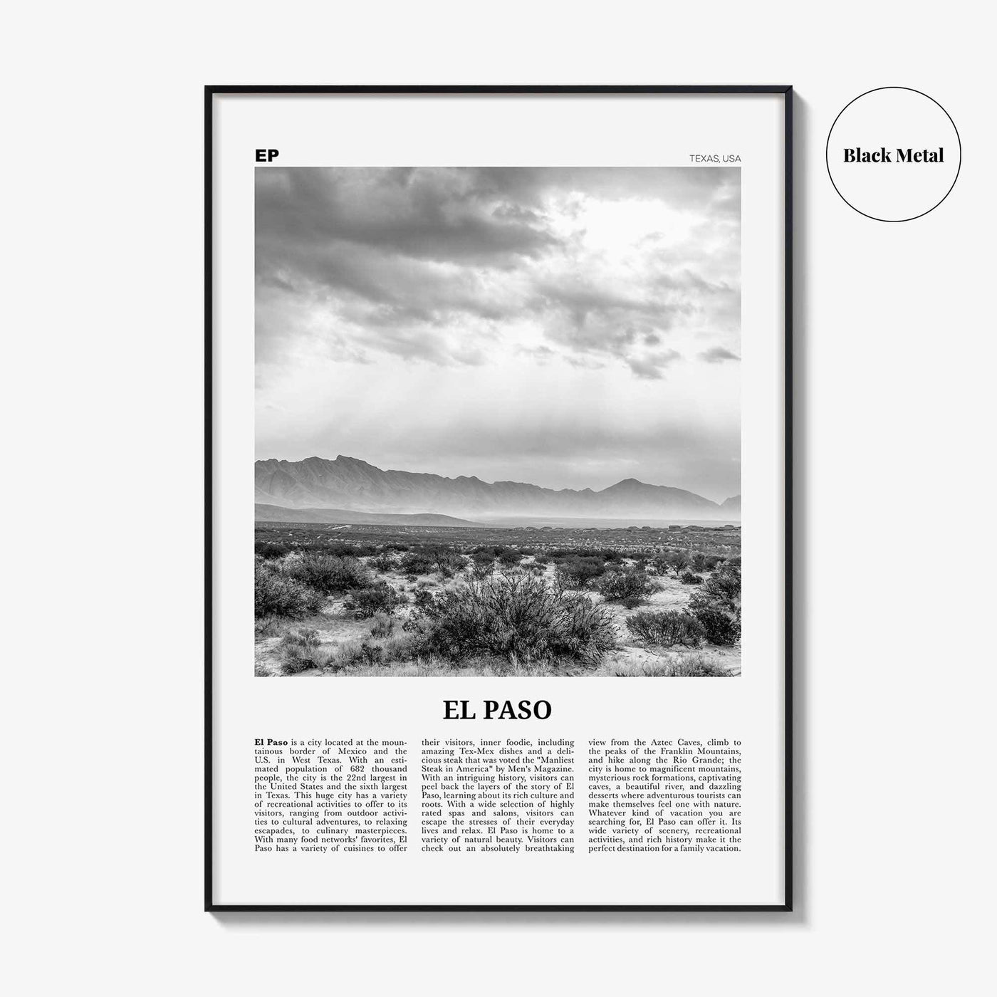El Paso Print Black and White No 2, El Paso Wall Art, El Paso Poster, El Paso Photo, El Paso Wall Décor, Texas, USA, United States