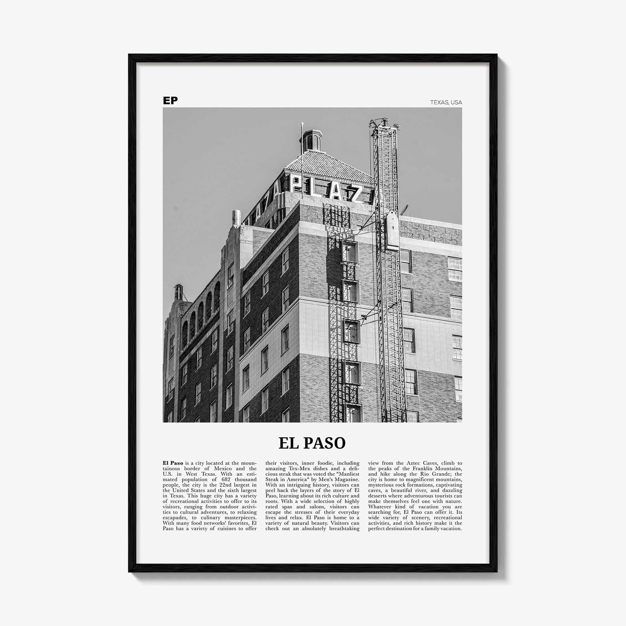 El Paso Print Black and White No 3, El Paso Wall Art, El Paso Poster, El Paso Photo, El Paso Wall Décor, Texas, USA, United States