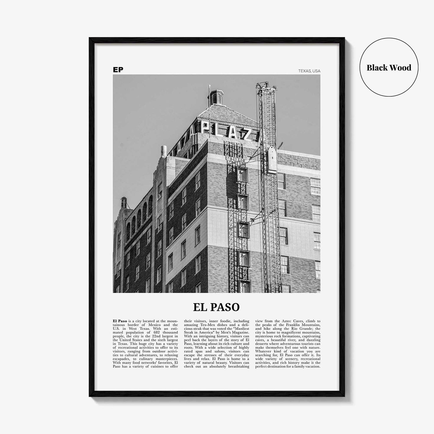 El Paso Print Black and White No 3, El Paso Wall Art, El Paso Poster, El Paso Photo, El Paso Wall Décor, Texas, USA, United States