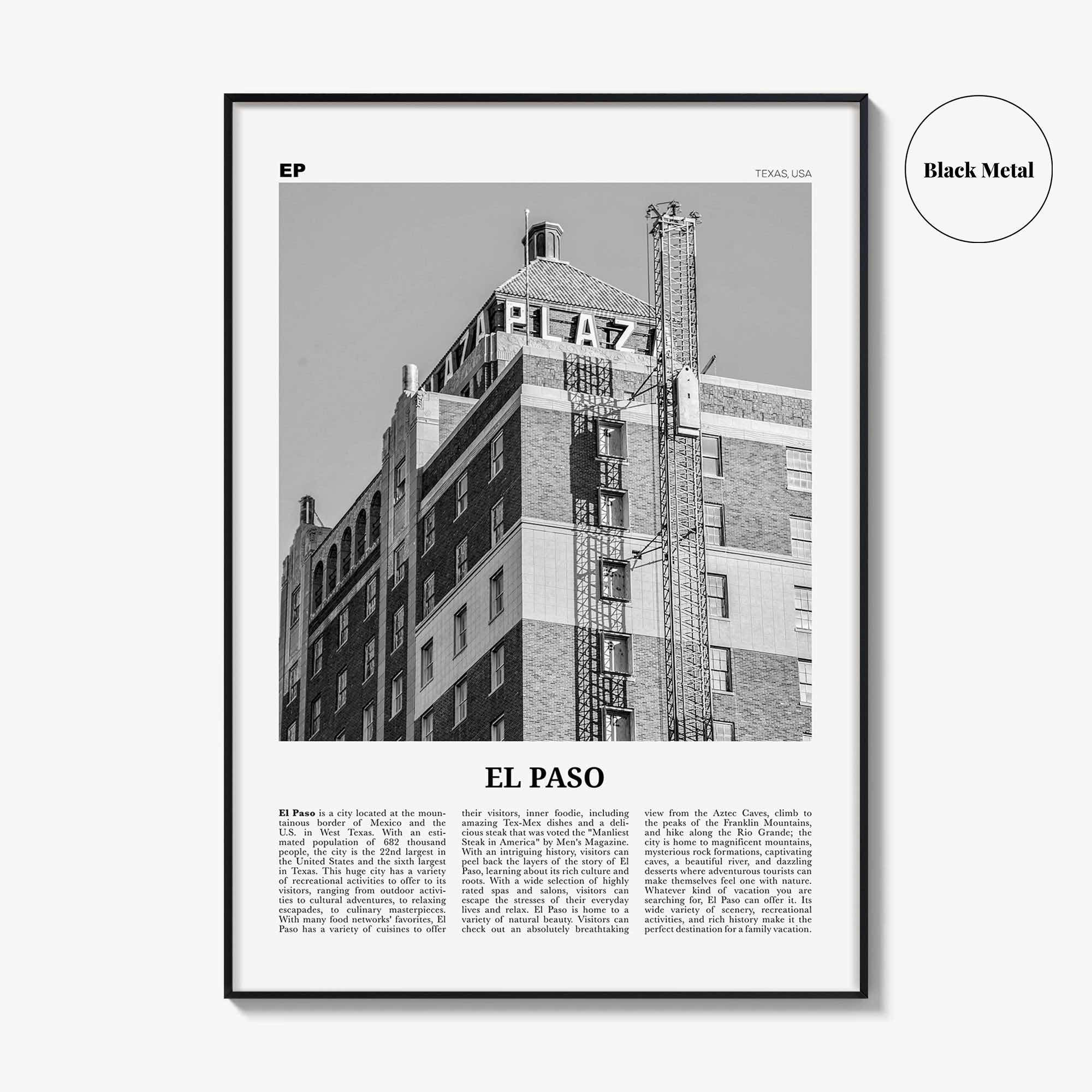 El Paso Print Black and White No 3, El Paso Wall Art, El Paso Poster, El Paso Photo, El Paso Wall Décor, Texas, USA, United States