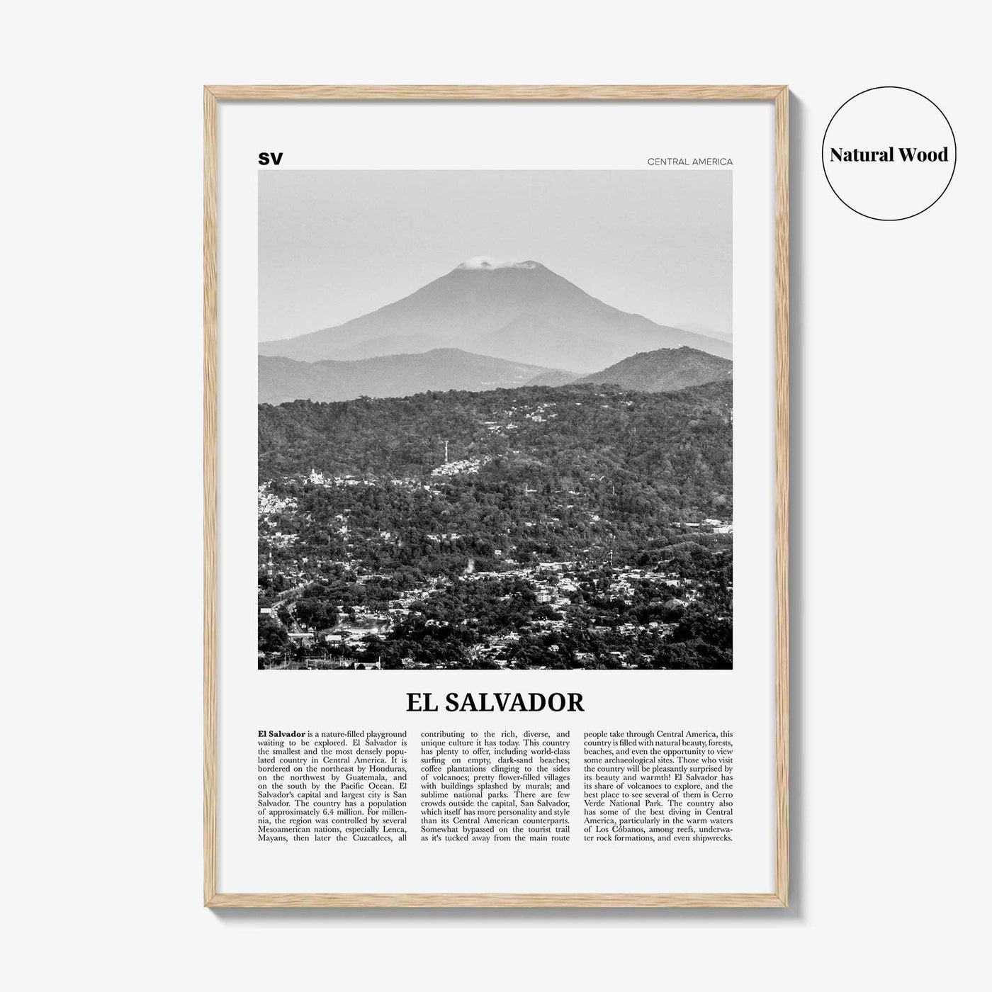 El Salvador Print Black and White No 1, El Salvador Wall Art, El Salvador Poster, El Salvador Photo, San Salvador, Central America