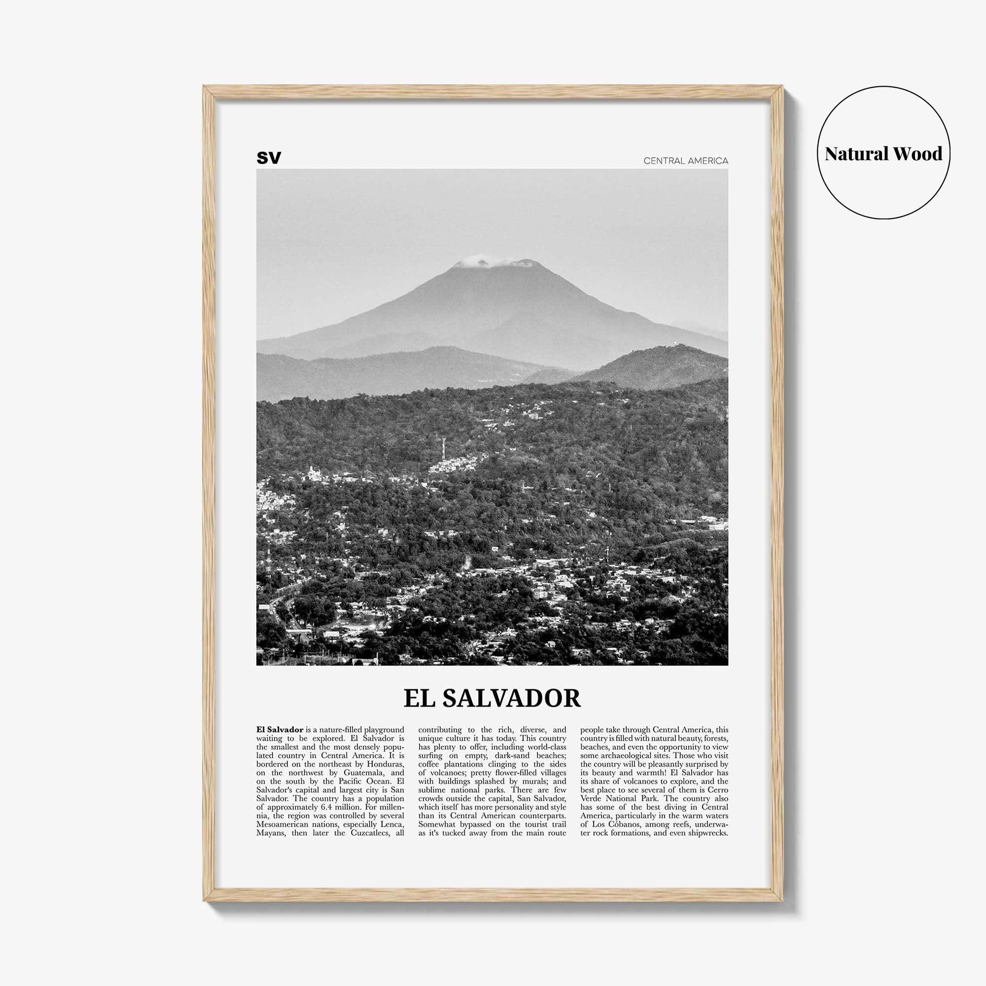 El Salvador Print Black and White No 1, El Salvador Wall Art, El Salvador Poster, El Salvador Photo, San Salvador, Central America