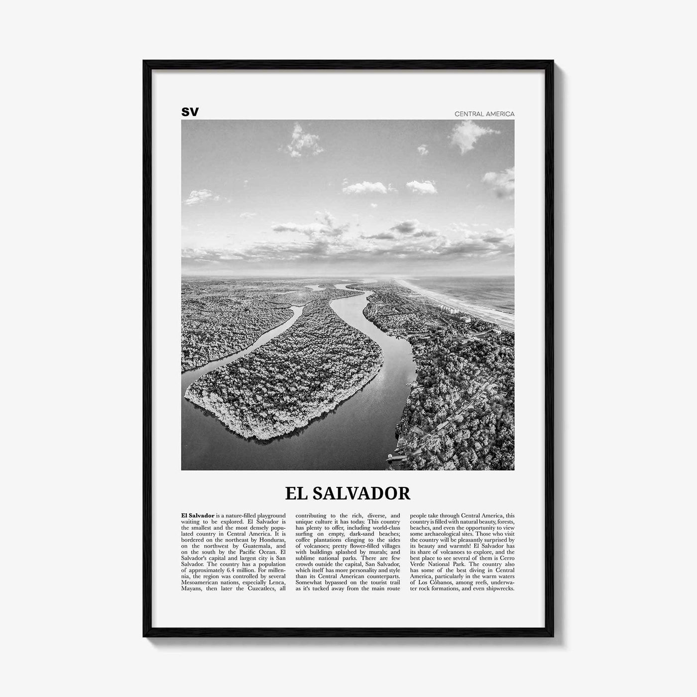 El Salvador Print Black and White No 2, El Salvador Wall Art, El Salvador Poster, El Salvador Photo, San Salvador, Central America