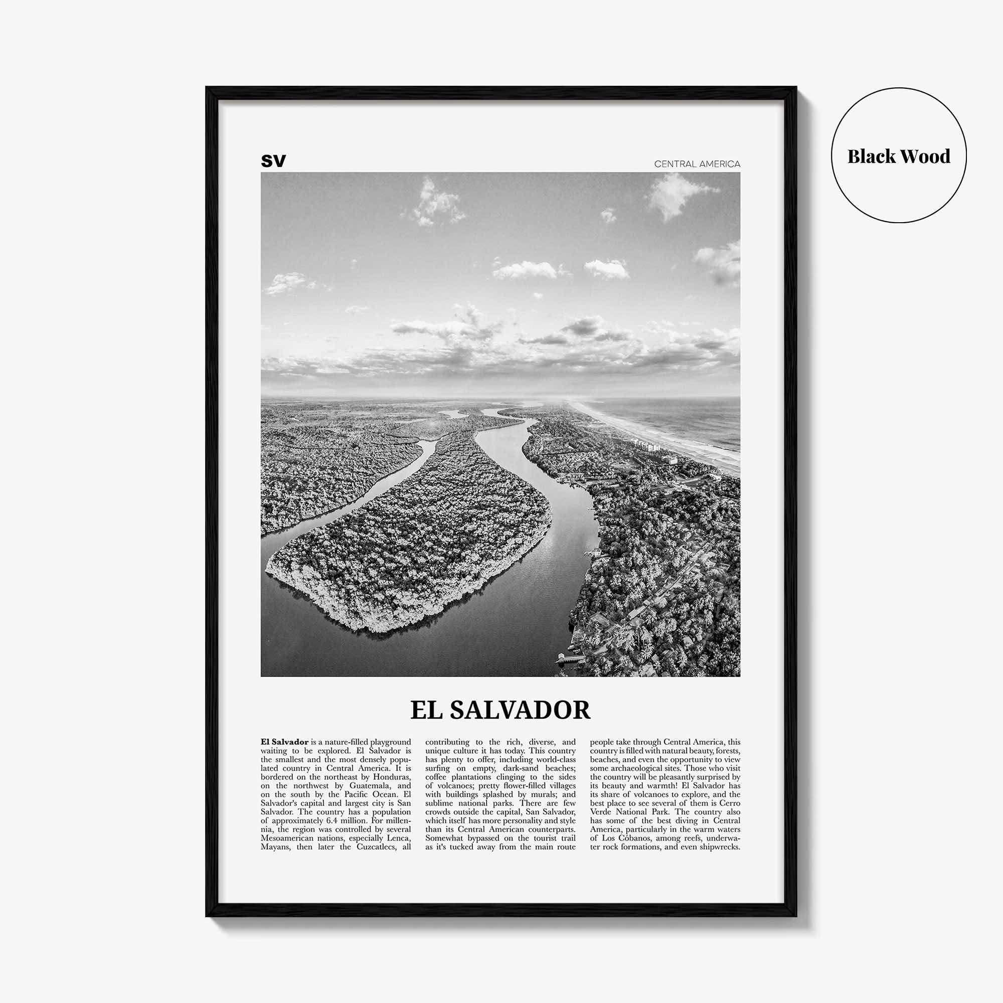 El Salvador Print Black and White No 2, El Salvador Wall Art, El Salvador Poster, El Salvador Photo, San Salvador, Central America