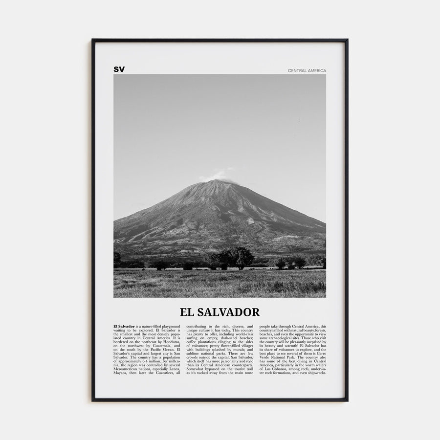 El Salvador Travel B&W No 3 Poster