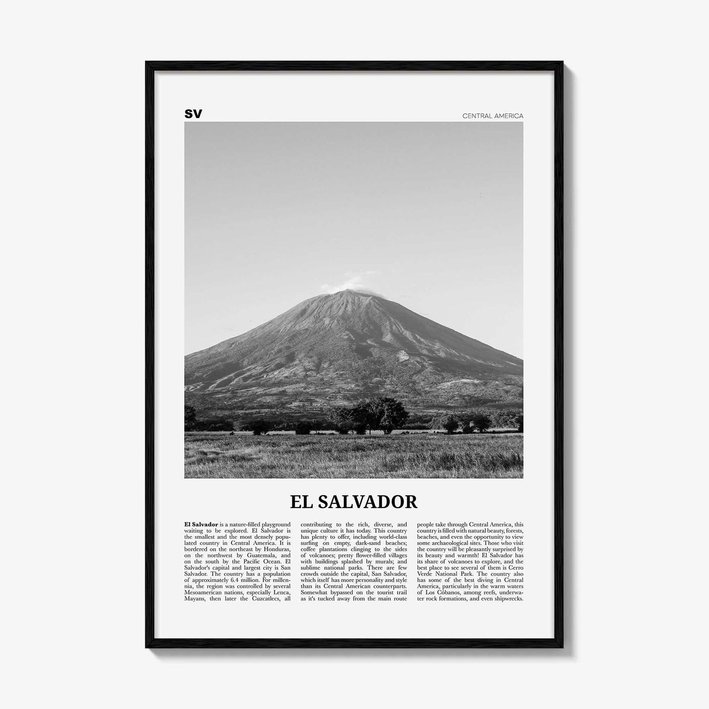 El Salvador Print Black and White No 3, El Salvador Wall Art, El Salvador Poster, El Salvador Photo, El Salvador Wall Décor, El Salvador Map