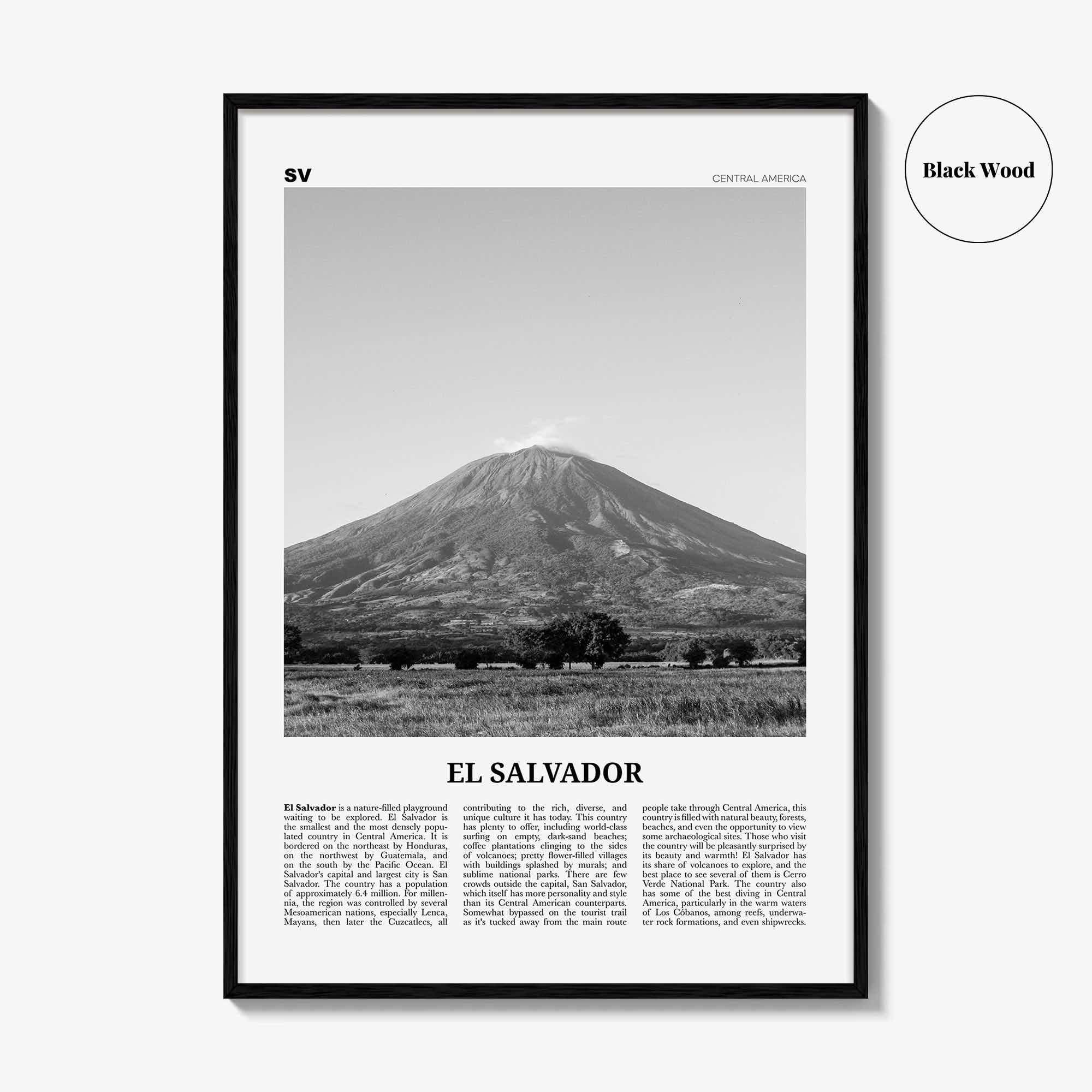 El Salvador Print Black and White No 3, El Salvador Wall Art, El Salvador Poster, El Salvador Photo, El Salvador Wall Décor, El Salvador Map