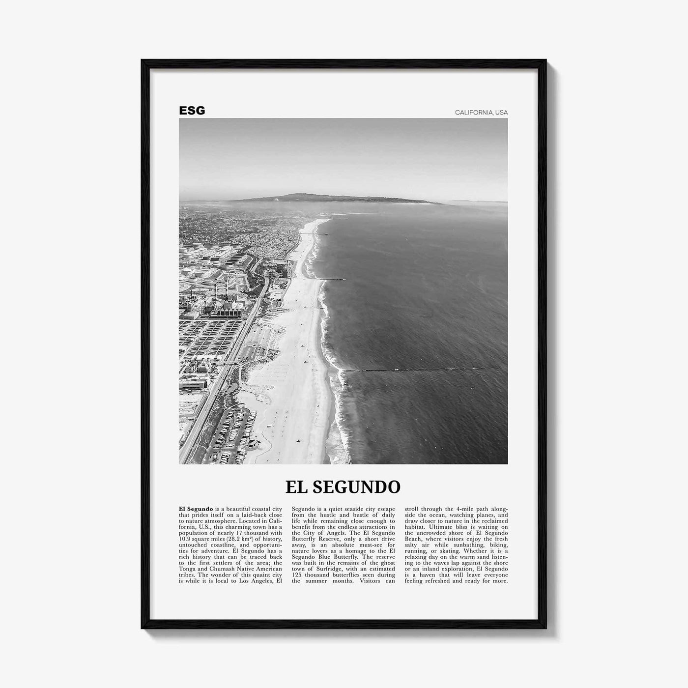 El Segundo Print Black and White, El Segundo Wall Art, El Segundo Poster, El Segundo Photo, El Segundo Wall Décor, California, USA