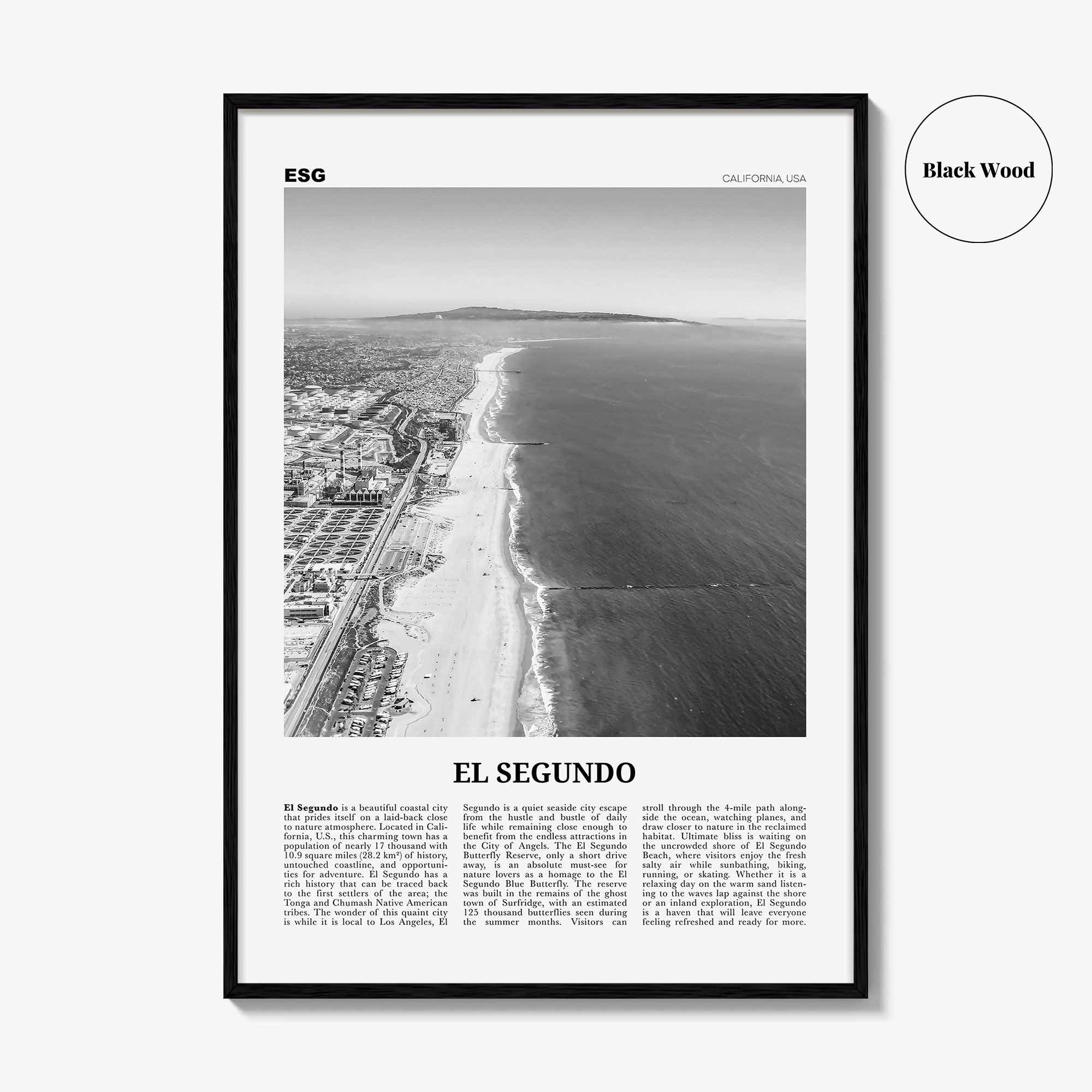 El Segundo Print Black and White, El Segundo Wall Art, El Segundo Poster, El Segundo Photo, El Segundo Wall Décor, California, USA