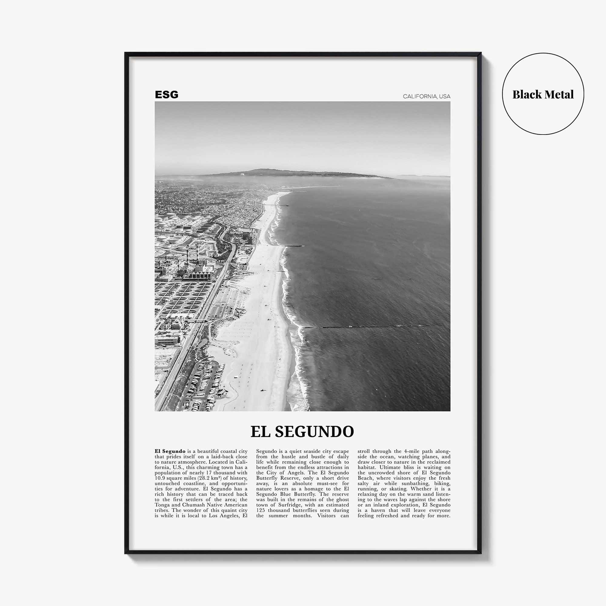 El Segundo Print Black and White, El Segundo Wall Art, El Segundo Poster, El Segundo Photo, El Segundo Wall Décor, California, USA