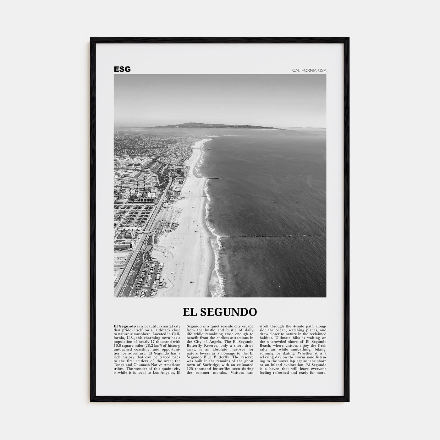 El Segundo Travel B&W Poster