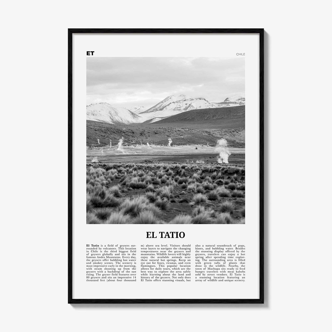 El Tatio Print Black and White, El Tatio Wall Art, El Tatio Poster, El Tatio Photo, El Tatio Wall Décor, El Tatio Map, Chile