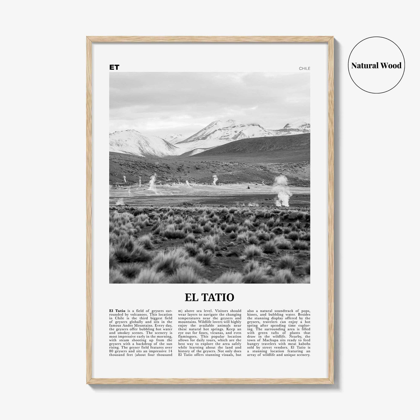 El Tatio Print Black and White, El Tatio Wall Art, El Tatio Poster, El Tatio Photo, El Tatio Wall Décor, El Tatio Map, Chile