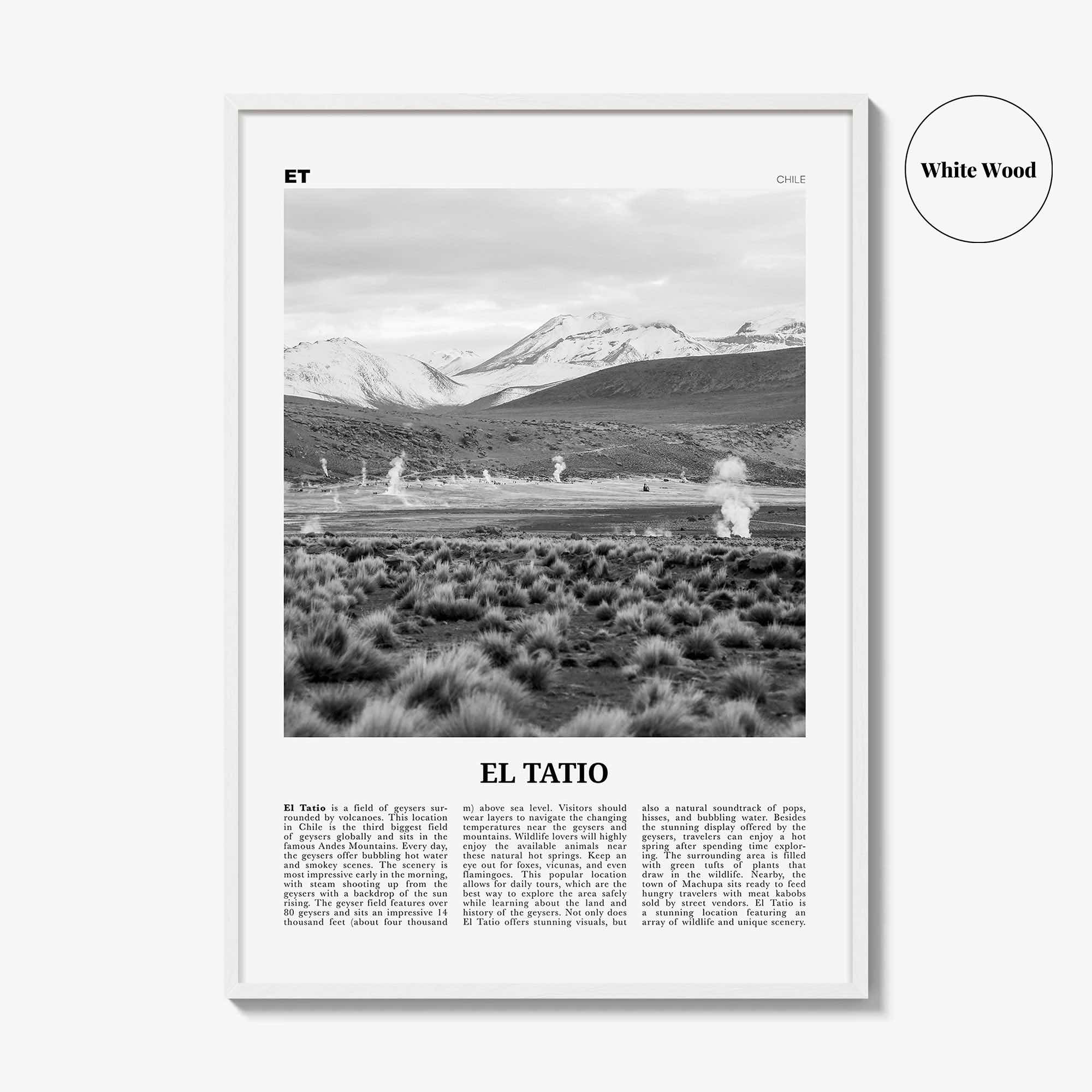 El Tatio Print Black and White, El Tatio Wall Art, El Tatio Poster, El Tatio Photo, El Tatio Wall Décor, El Tatio Map, Chile