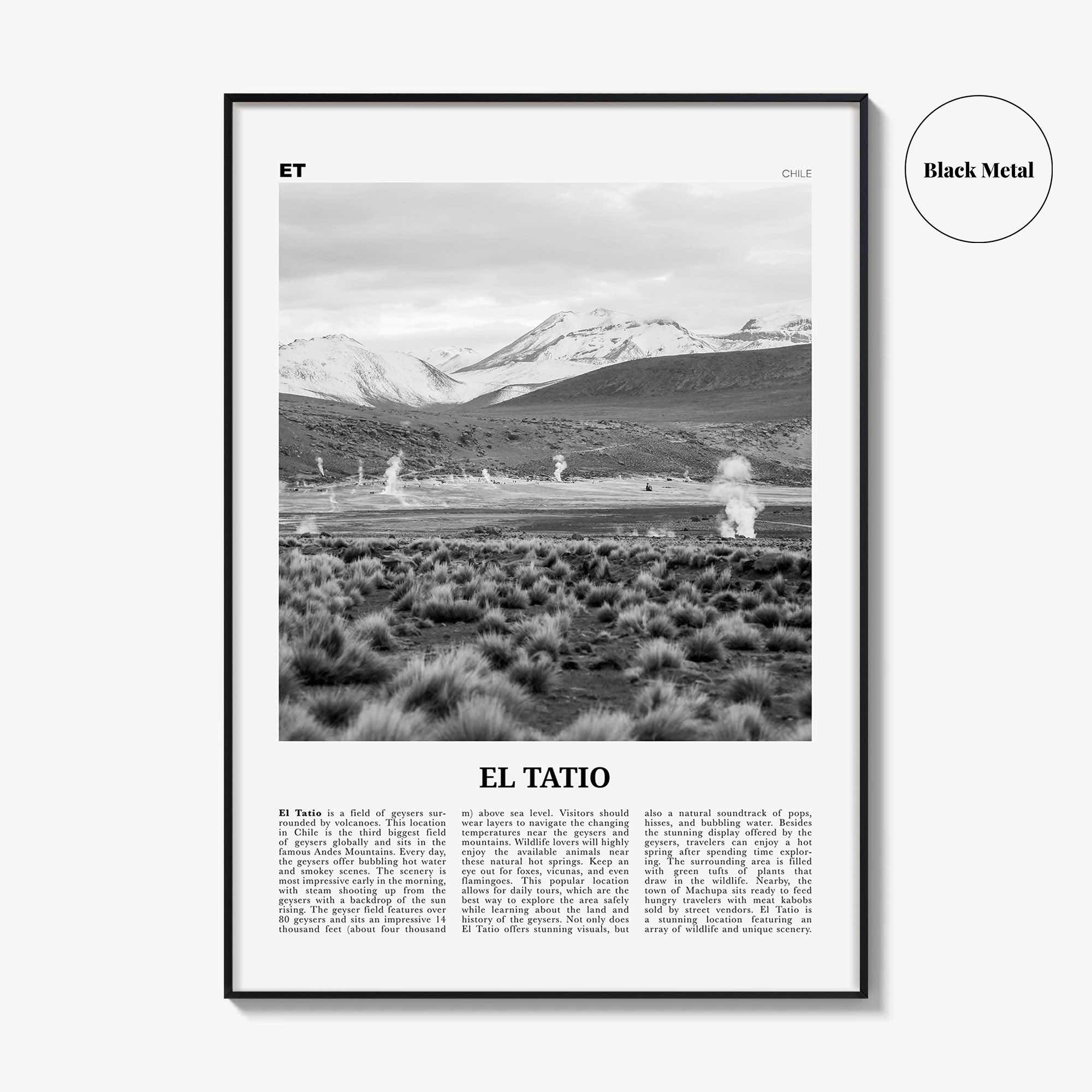 El Tatio Print Black and White, El Tatio Wall Art, El Tatio Poster, El Tatio Photo, El Tatio Wall Décor, El Tatio Map, Chile
