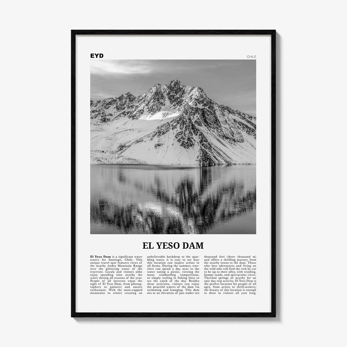 El Yeso Dam Print Black and White, El Yeso Dam Wall Art, El Yeso Dam Poster, El Yeso Dam Photo, El Yeso Dam Wall Décor, Chile