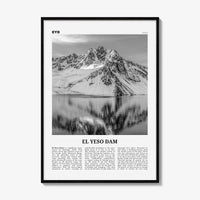El Yeso Dam Print Black and White, El Yeso Dam Wall Art, El Yeso Dam Poster, El Yeso Dam Photo, El Yeso Dam Wall Décor, Chile