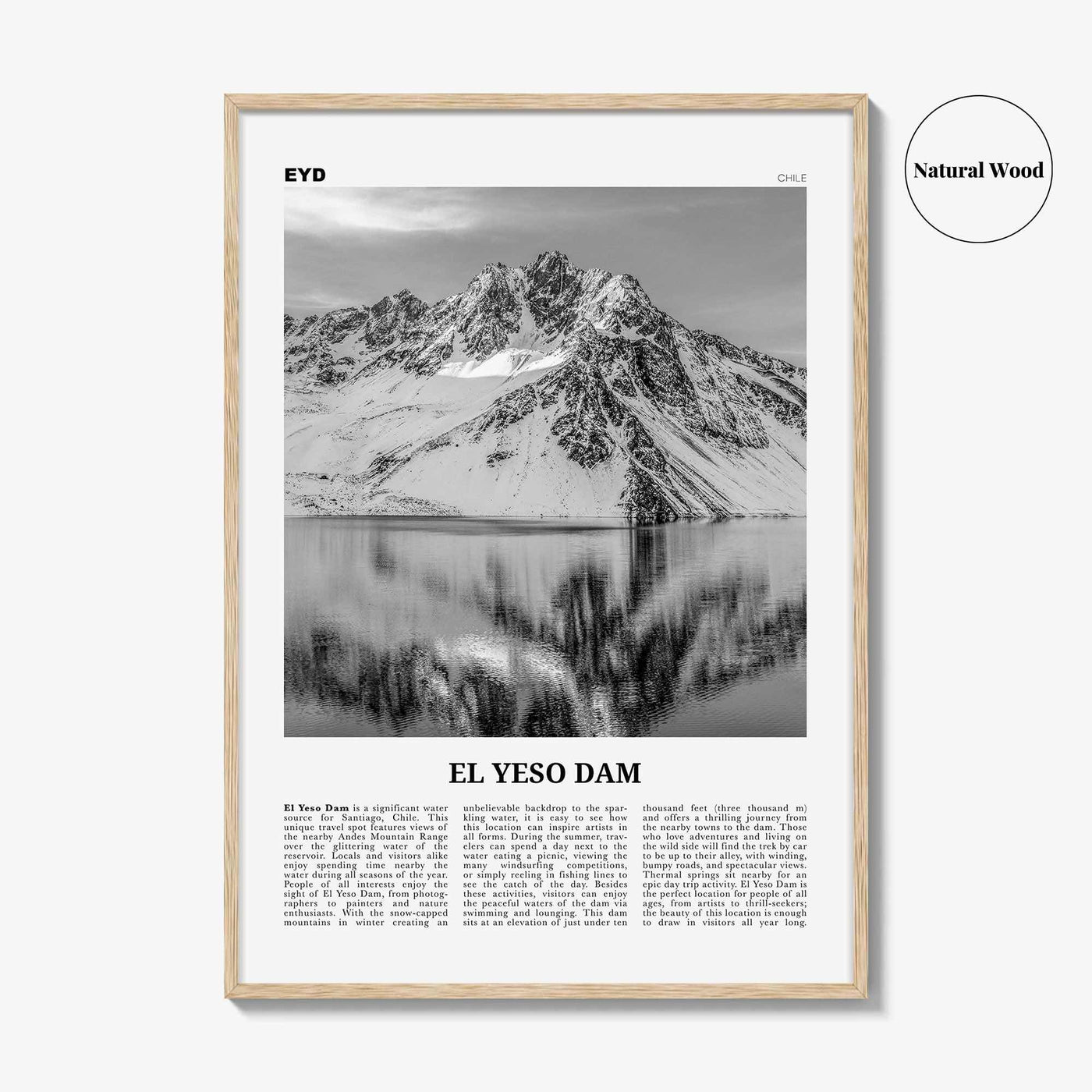 El Yeso Dam Print Black and White, El Yeso Dam Wall Art, El Yeso Dam Poster, El Yeso Dam Photo, El Yeso Dam Wall Décor, Chile