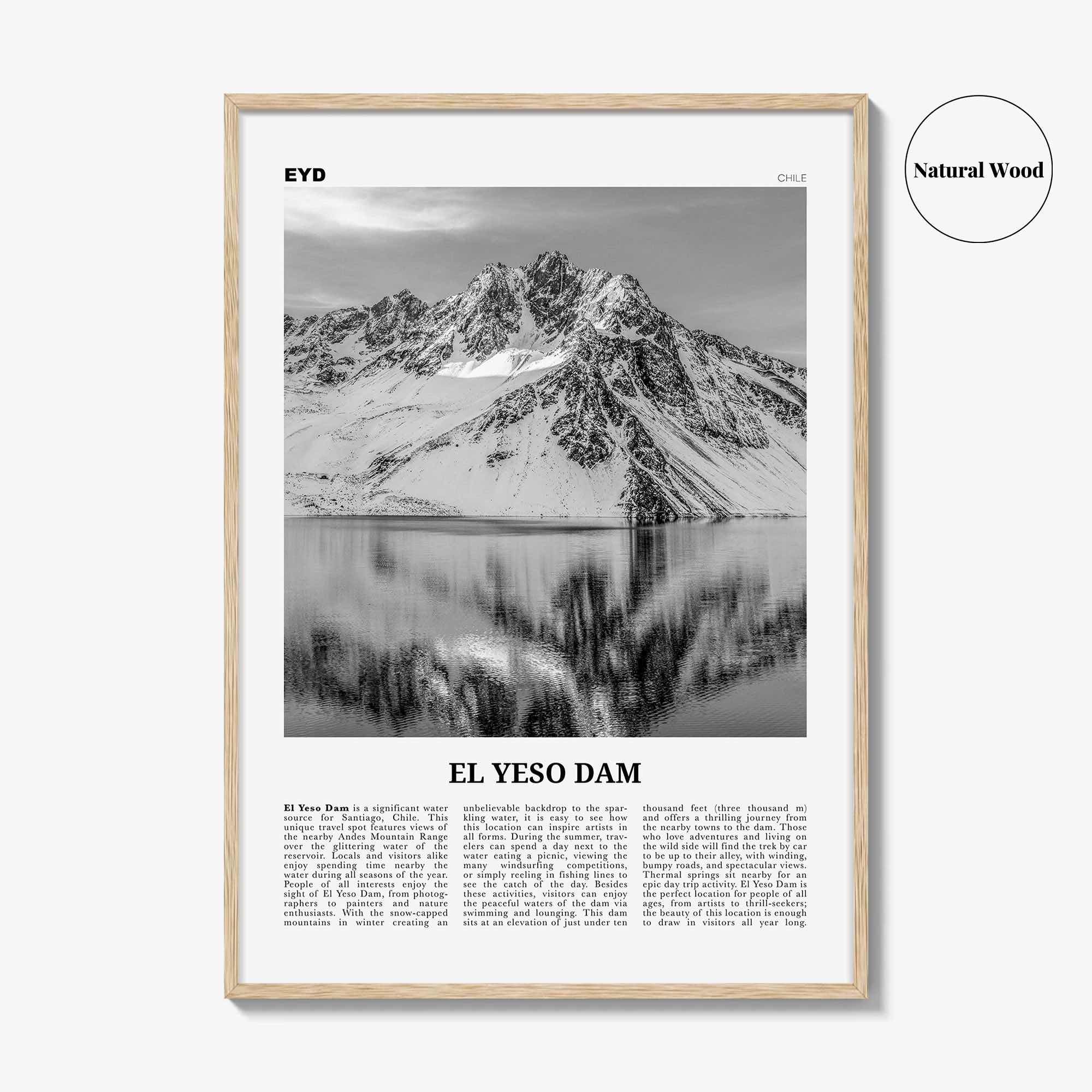 El Yeso Dam Print Black and White, El Yeso Dam Wall Art, El Yeso Dam Poster, El Yeso Dam Photo, El Yeso Dam Wall Décor, Chile