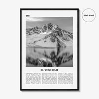 El Yeso Dam Print Black and White, El Yeso Dam Wall Art, El Yeso Dam Poster, El Yeso Dam Photo, El Yeso Dam Wall Décor, Chile