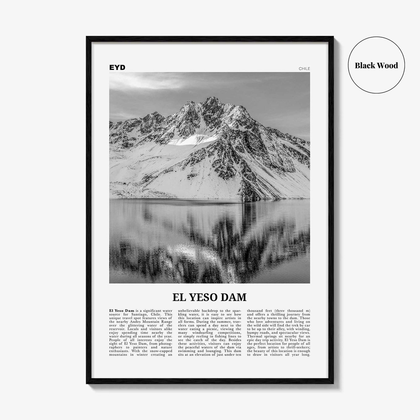 El Yeso Dam Print Black and White, El Yeso Dam Wall Art, El Yeso Dam Poster, El Yeso Dam Photo, El Yeso Dam Wall Décor, Chile