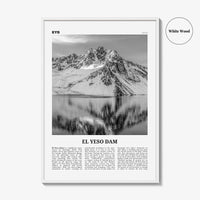 El Yeso Dam Print Black and White, El Yeso Dam Wall Art, El Yeso Dam Poster, El Yeso Dam Photo, El Yeso Dam Wall Décor, Chile