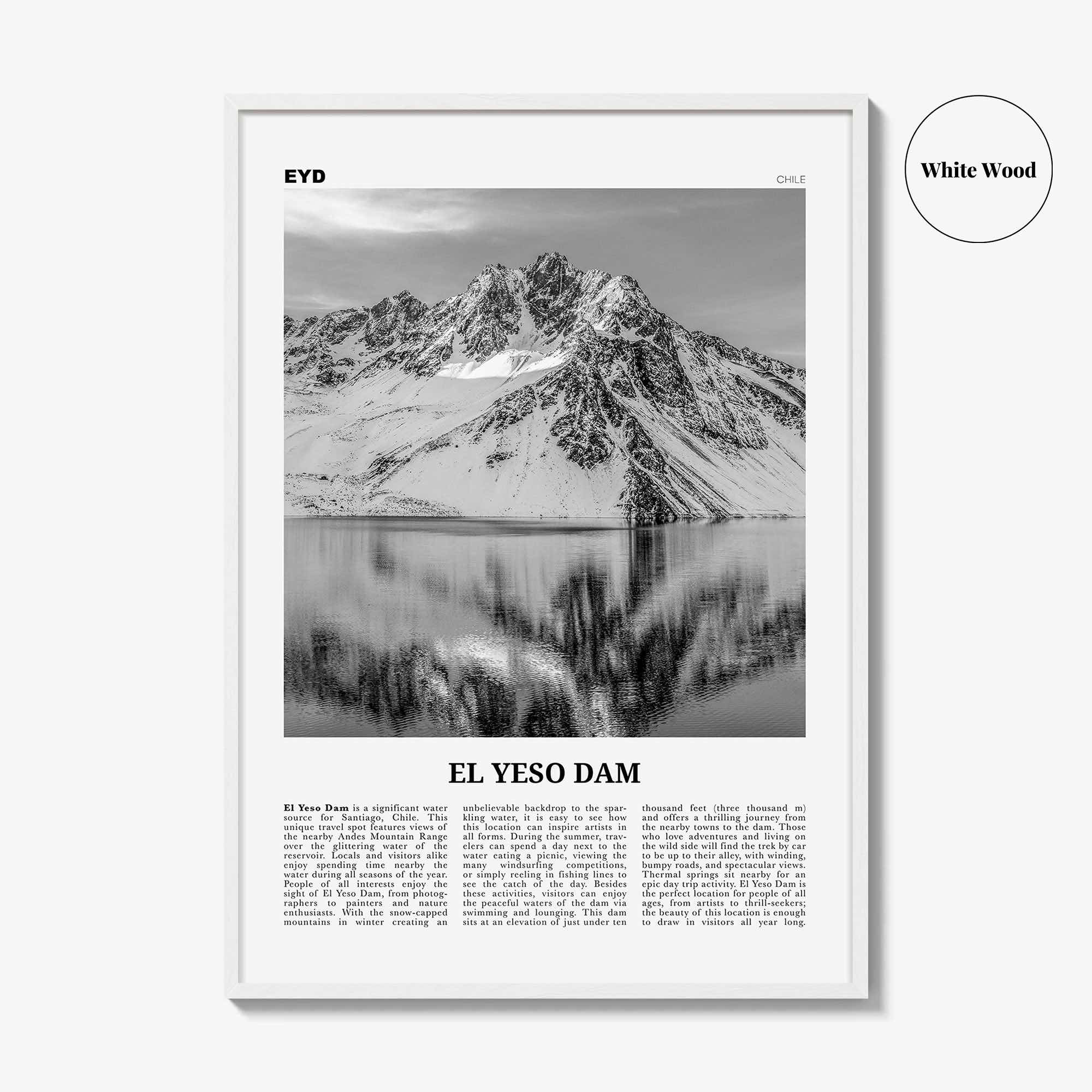 El Yeso Dam Print Black and White, El Yeso Dam Wall Art, El Yeso Dam Poster, El Yeso Dam Photo, El Yeso Dam Wall Décor, Chile