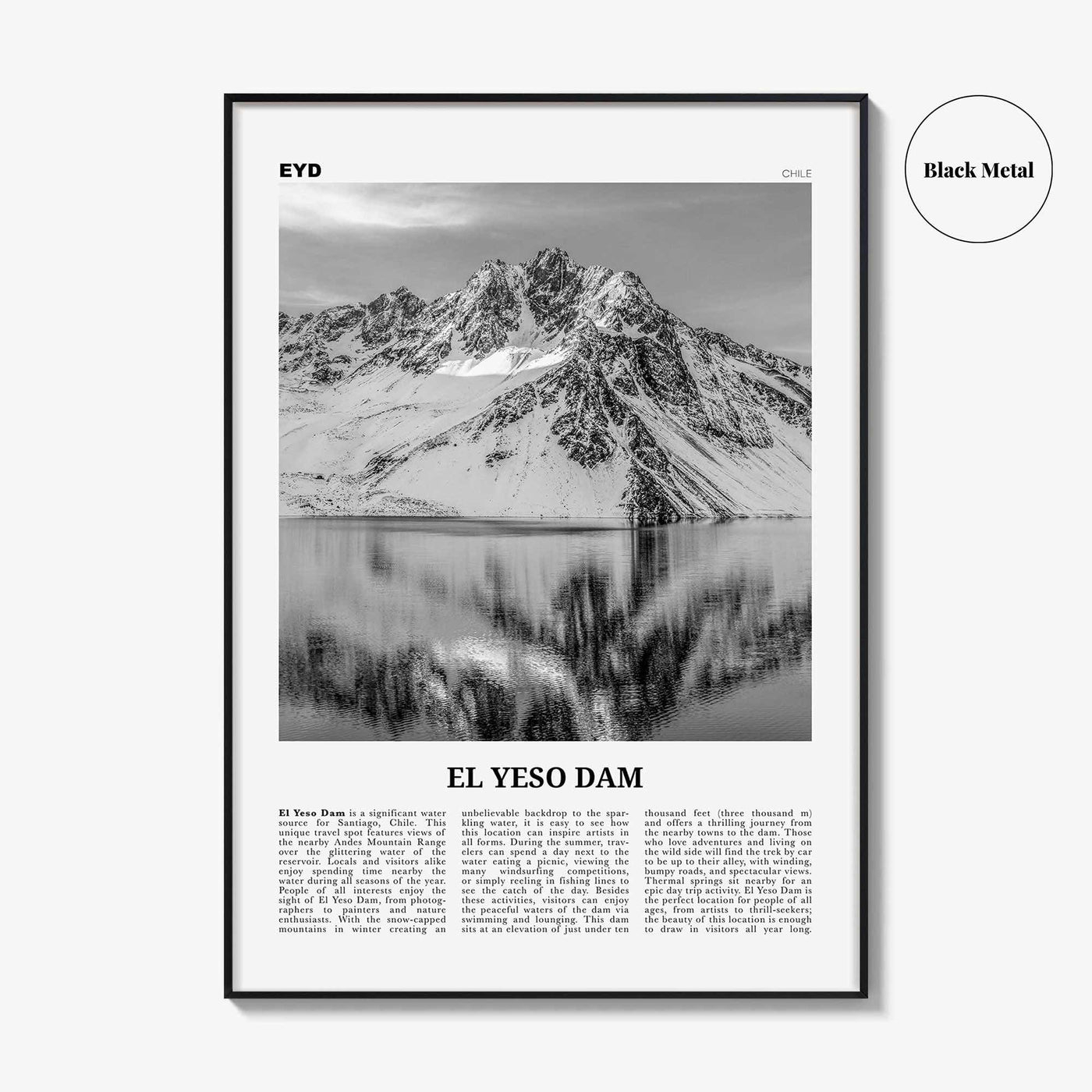 El Yeso Dam Print Black and White, El Yeso Dam Wall Art, El Yeso Dam Poster, El Yeso Dam Photo, El Yeso Dam Wall Décor, Chile
