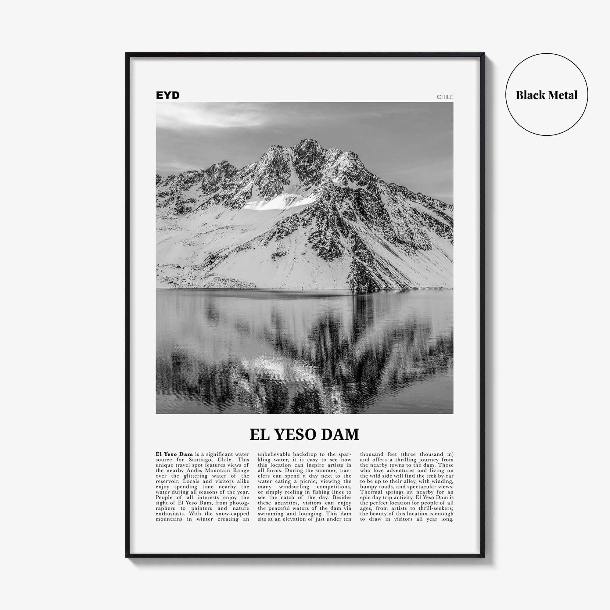 El Yeso Dam Print Black and White, El Yeso Dam Wall Art, El Yeso Dam Poster, El Yeso Dam Photo, El Yeso Dam Wall Décor, Chile