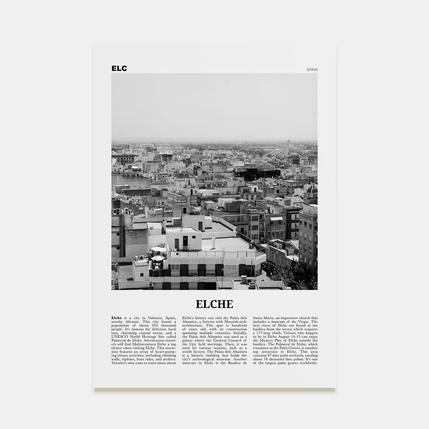 Elche Travel B&W Poster