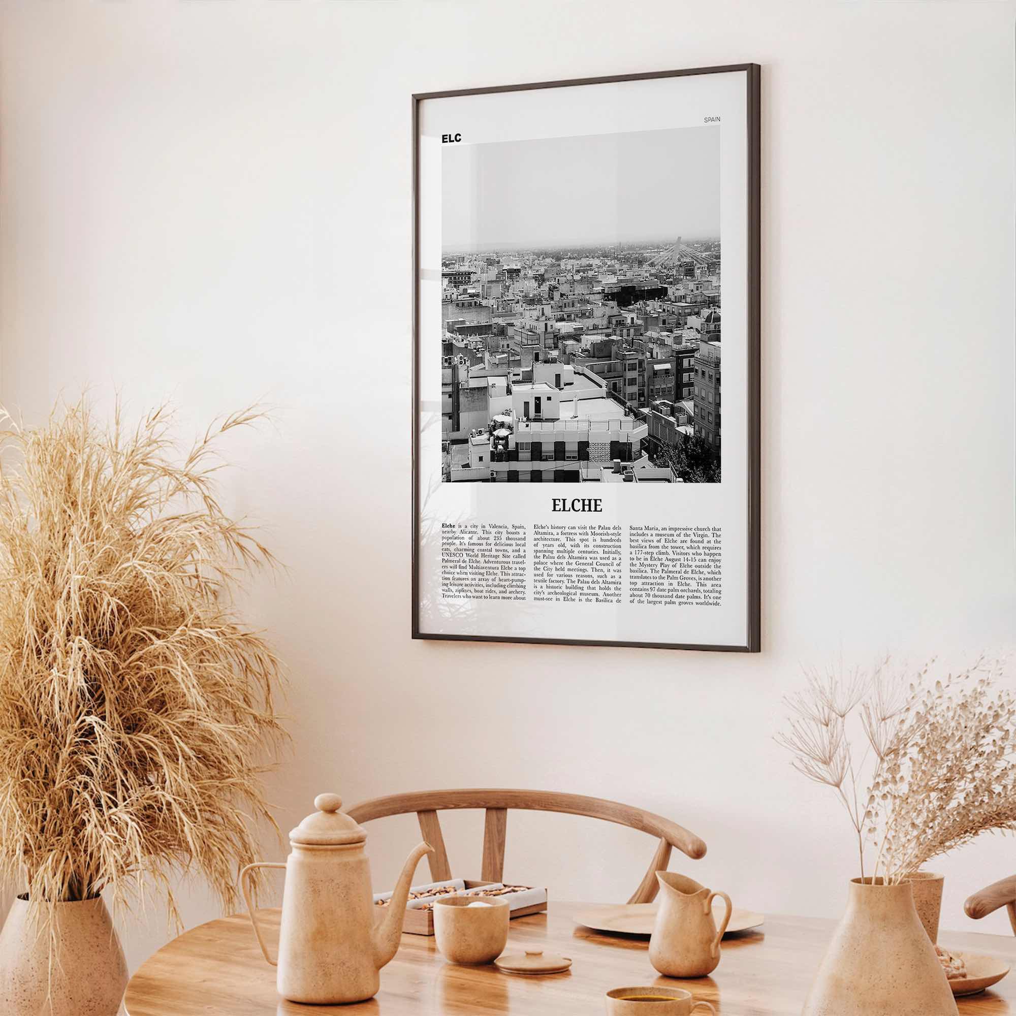 Elche Print Black and White, Elche Wall Art, Elche Poster, Elche Photo, Elche Wall Décor, Elche Map, Spain