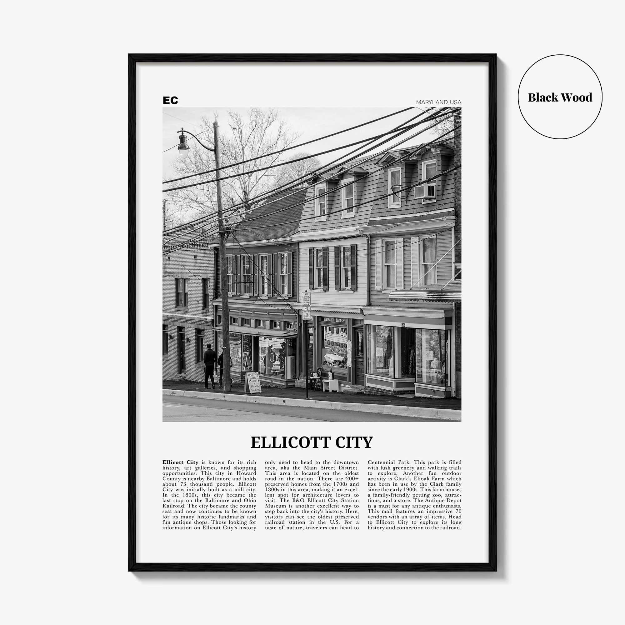 Ellicott City Print Black and White, Ellicott City Wall Art, Ellicott City Poster, Ellicott City Photo, Ellicott City Décor, Maryland, USA