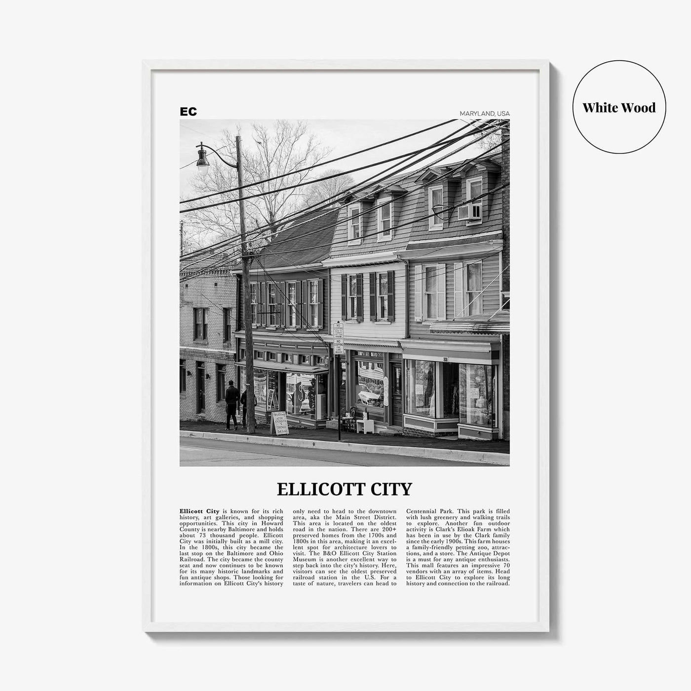 Ellicott City Print Black and White, Ellicott City Wall Art, Ellicott City Poster, Ellicott City Photo, Ellicott City Décor, Maryland, USA