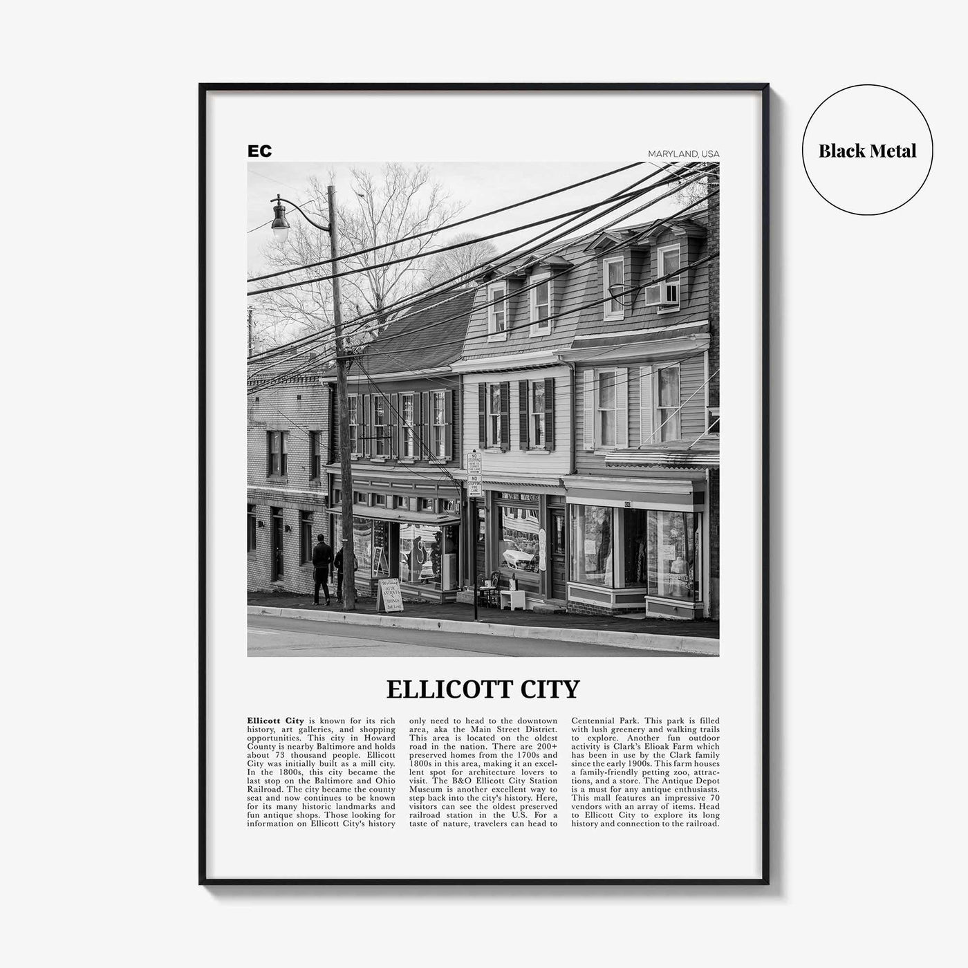 Ellicott City Print Black and White, Ellicott City Wall Art, Ellicott City Poster, Ellicott City Photo, Ellicott City Décor, Maryland, USA