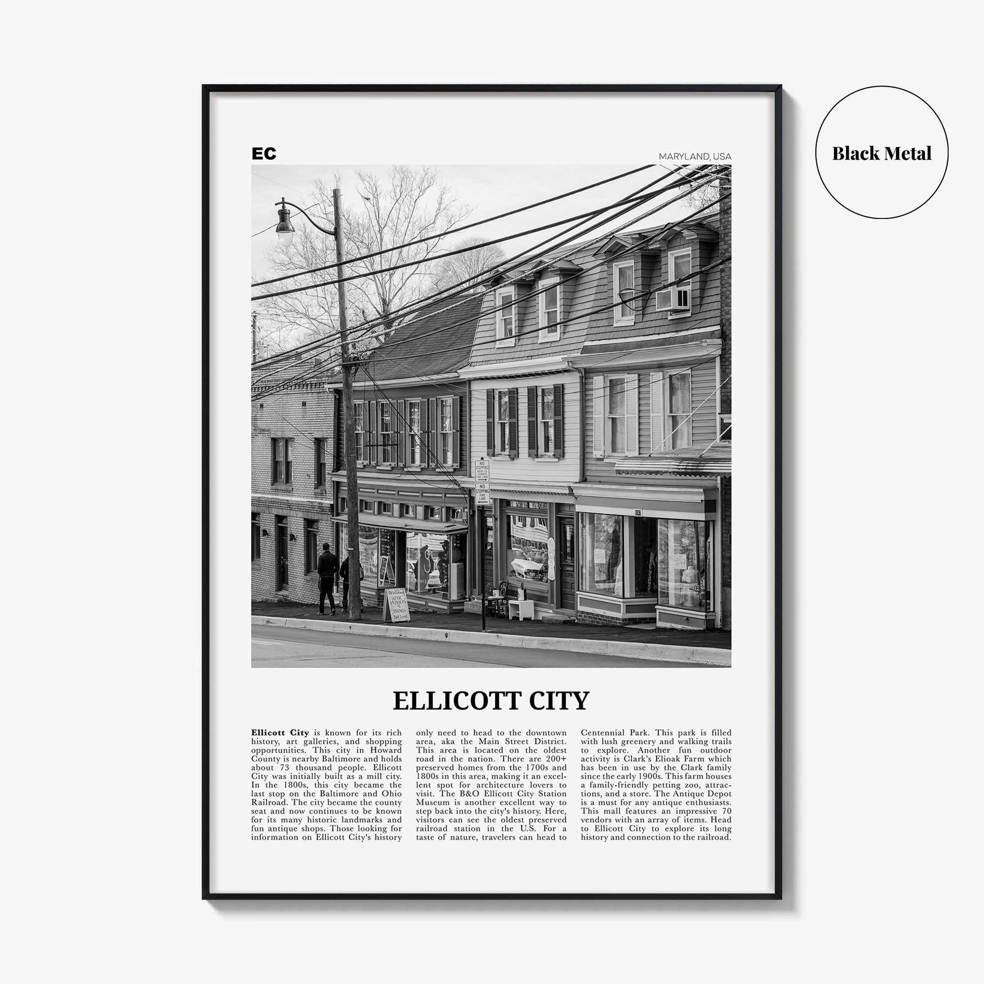 Ellicott City Print Black and White, Ellicott City Wall Art, Ellicott City Poster, Ellicott City Photo, Ellicott City Décor, Maryland, USA