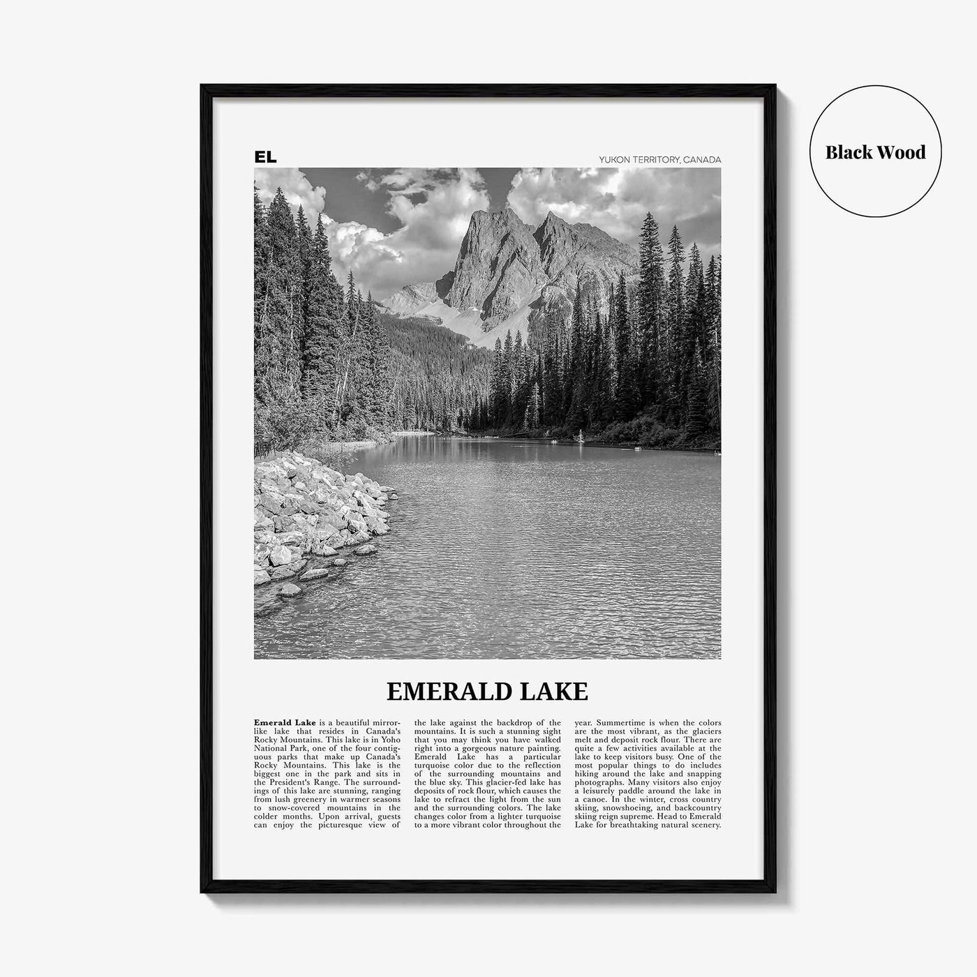 Emerald Lake Print Black and White, Emerald Lake Wall Art, Emerald Lake Poster, Emerald Lake Photo, Emerald Décor, Yukon Territory, Canada