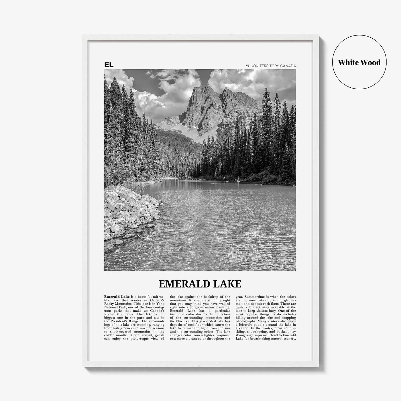 Emerald Lake Print Black and White, Emerald Lake Wall Art, Emerald Lake Poster, Emerald Lake Photo, Emerald Décor, Yukon Territory, Canada