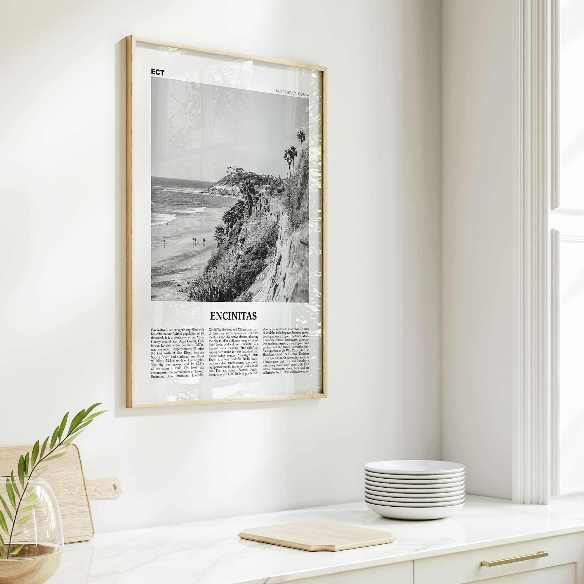Encinitas Print Black and White No 1, Encinitas Wall Art, Encinitas Poster, San Diego Poster Print, California, USA, United States