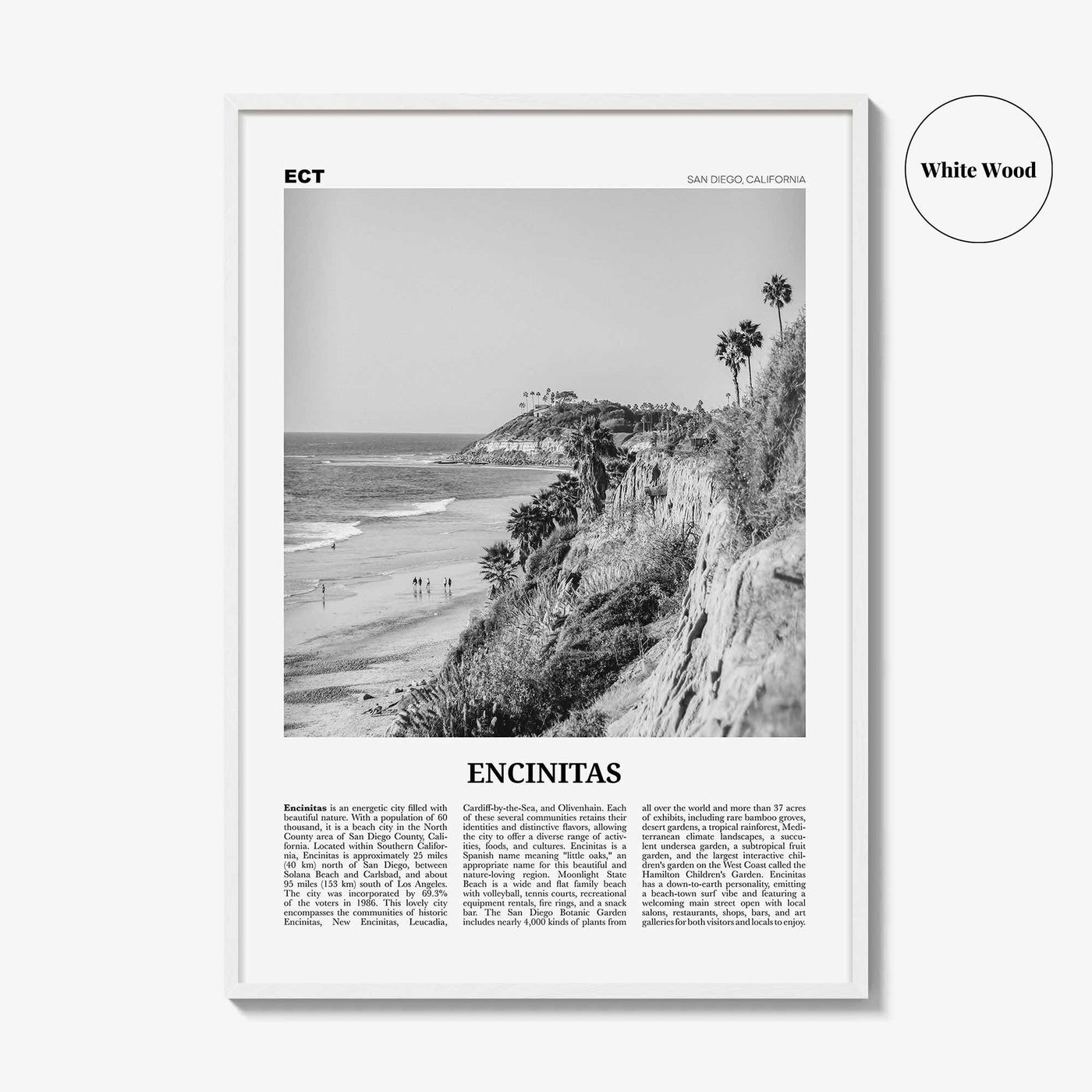 Encinitas Print Black and White No 1, Encinitas Wall Art, Encinitas Poster, San Diego Poster Print, California, USA, United States